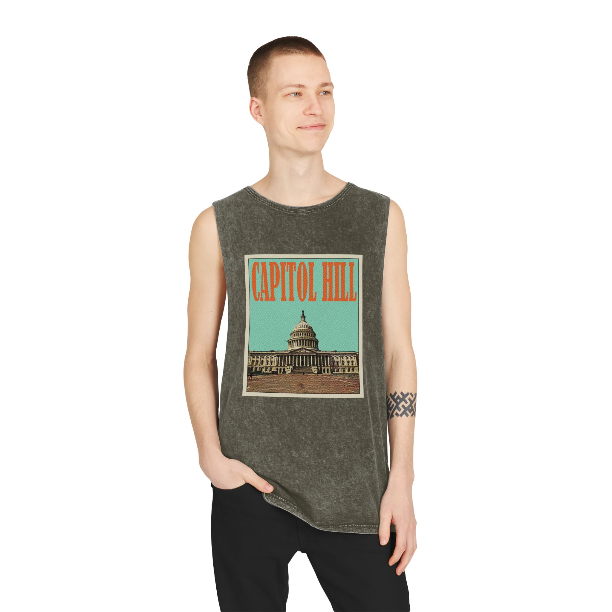 Capitol Hill Retro Travel Poster Unisex Stonewash Tank Top - Image 7