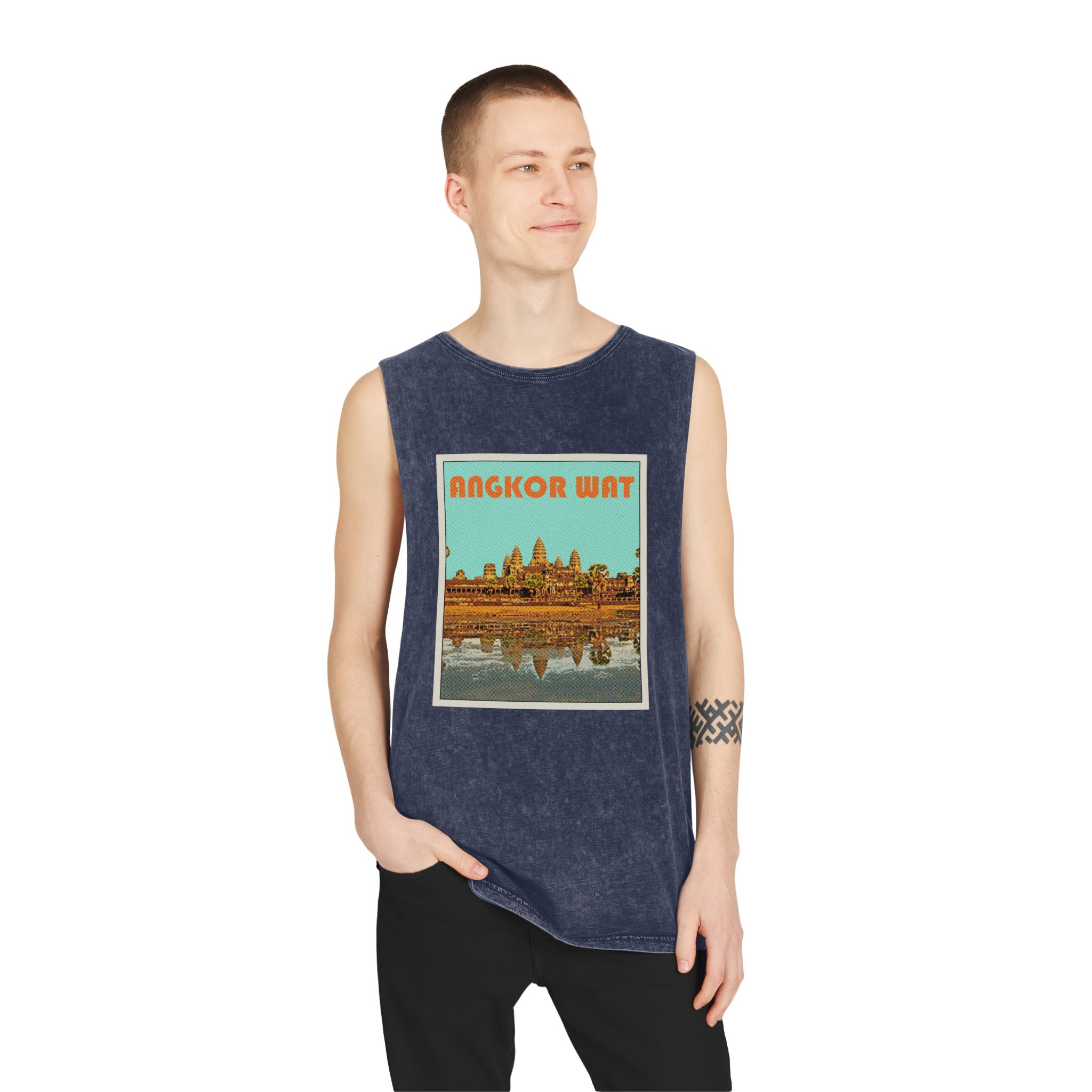 Angkor Wat Retro Travel Poster Unisex Stonewash Tank Top - Image 15