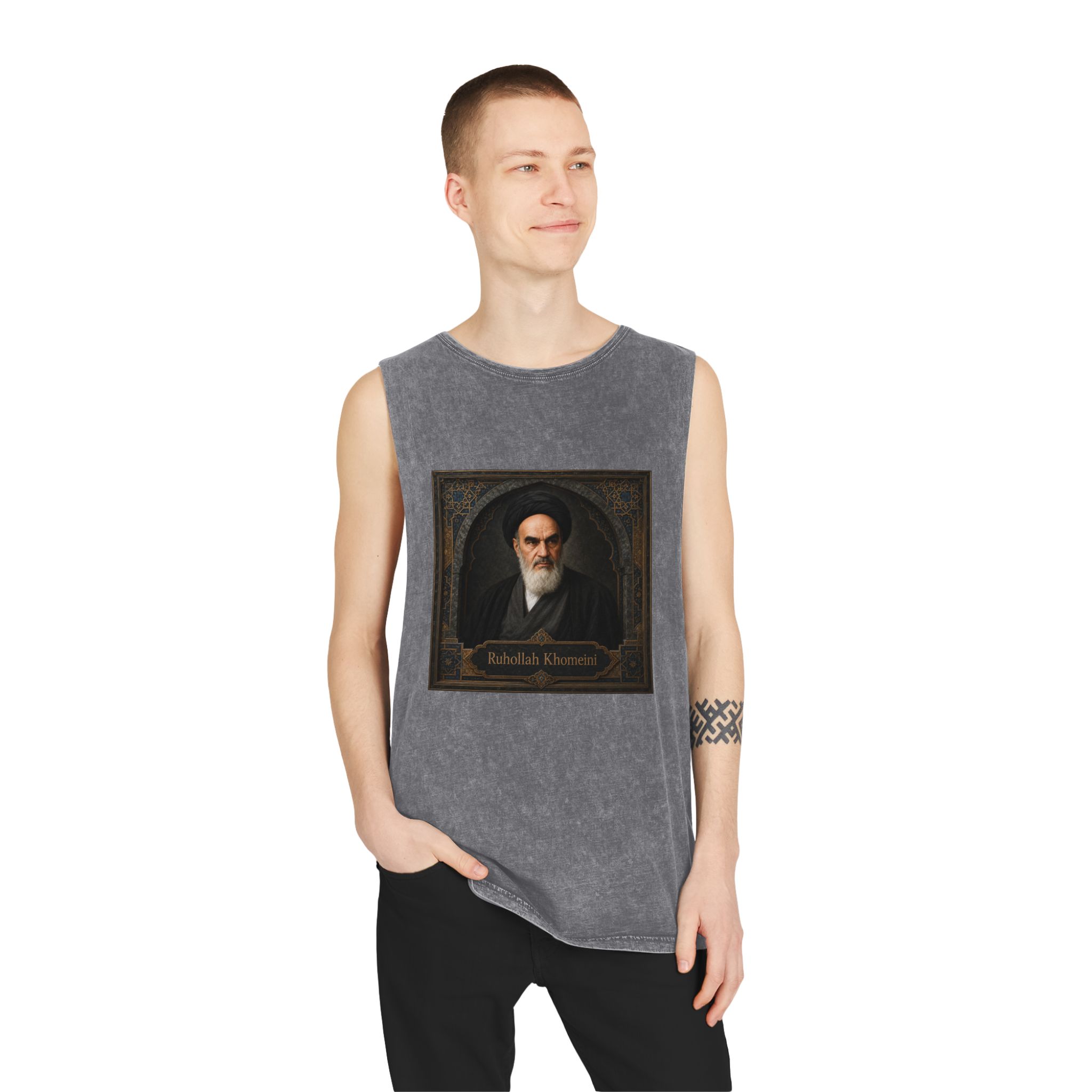 Ruhollah Khomeini Unisex Stonewash Tank Top - Image 11