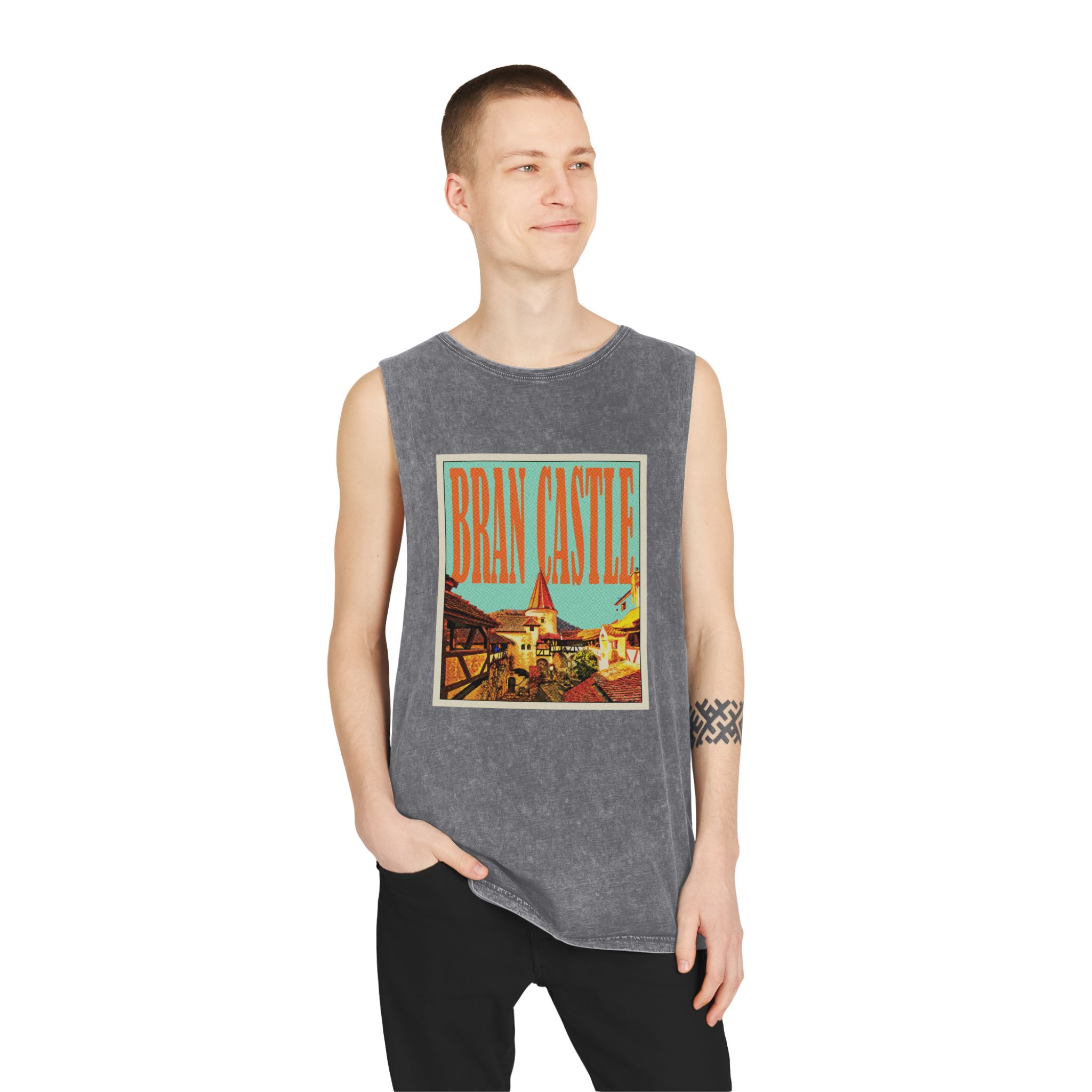 Bran Castle Retro Travel Poster (1) Unisex Stonewash Tank Top - Image 11