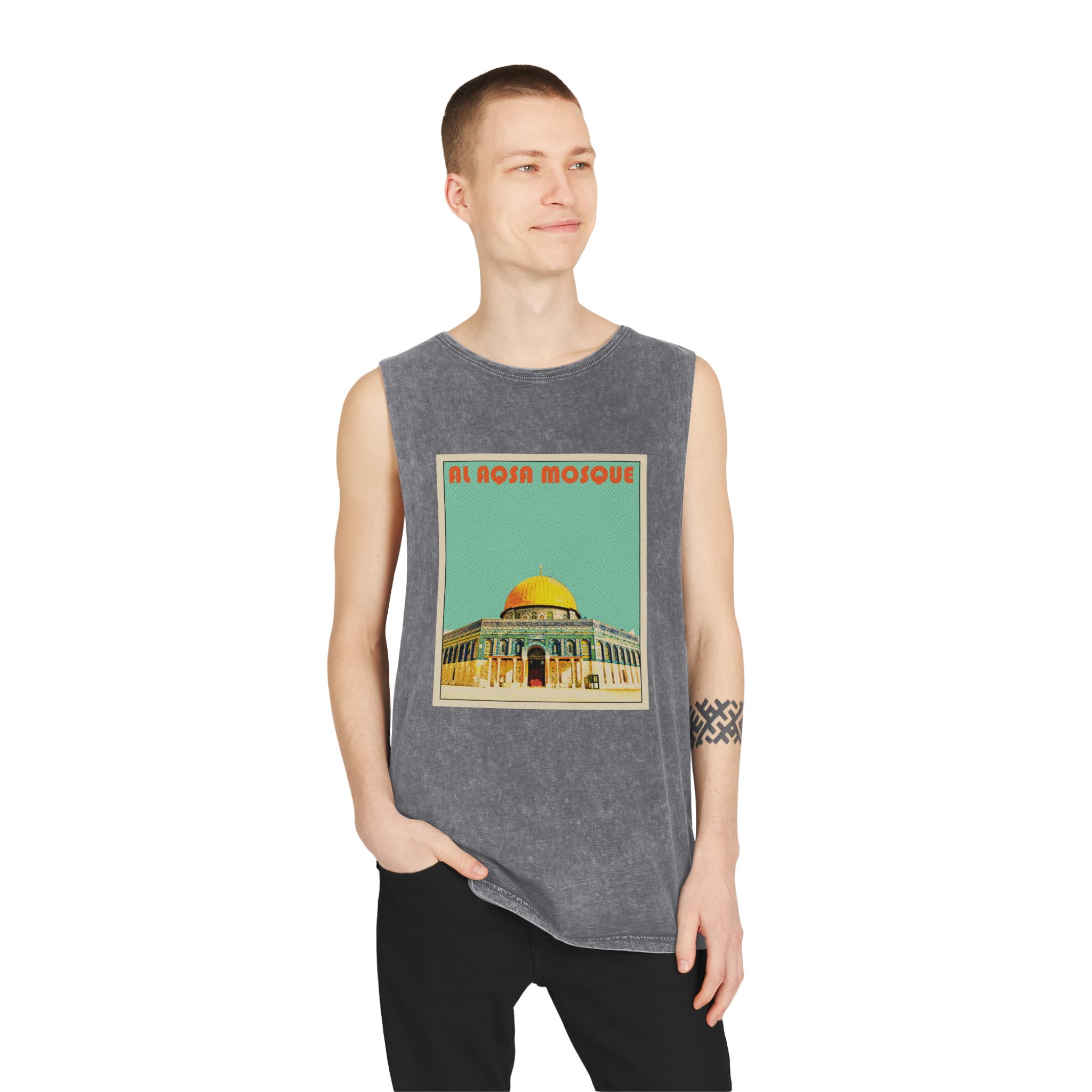 Al Aqsa Mosque Retro Travel Poster Unisex Stonewash Tank Top - Image 11