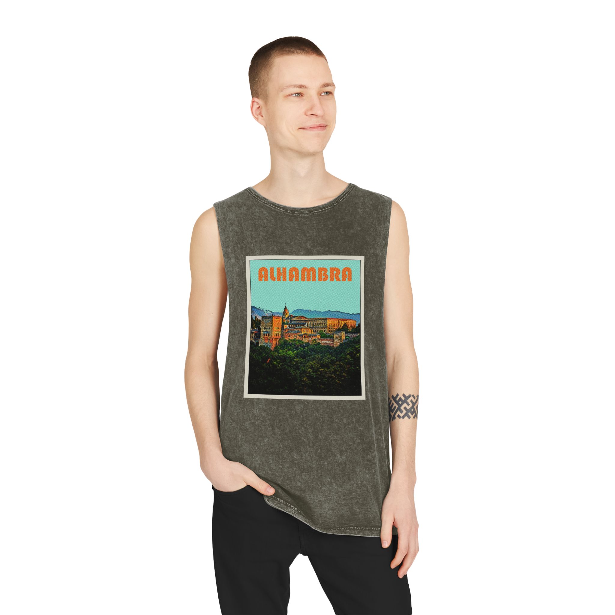 Alhambra Retro Travel Poster Unisex Stonewash Tank Top - Image 7
