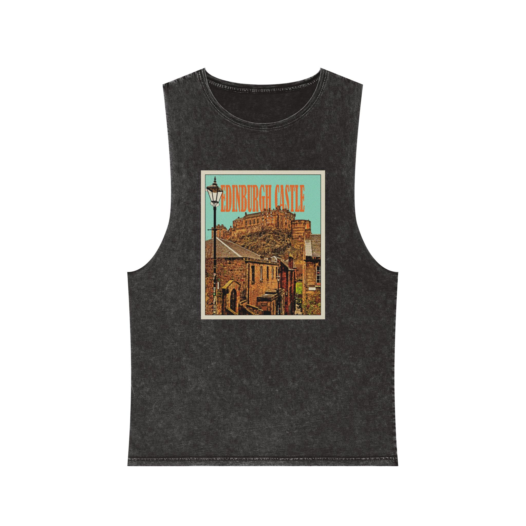 Edinburgh Castle Retro Travel Poster Unisex Stonewash Tank Top