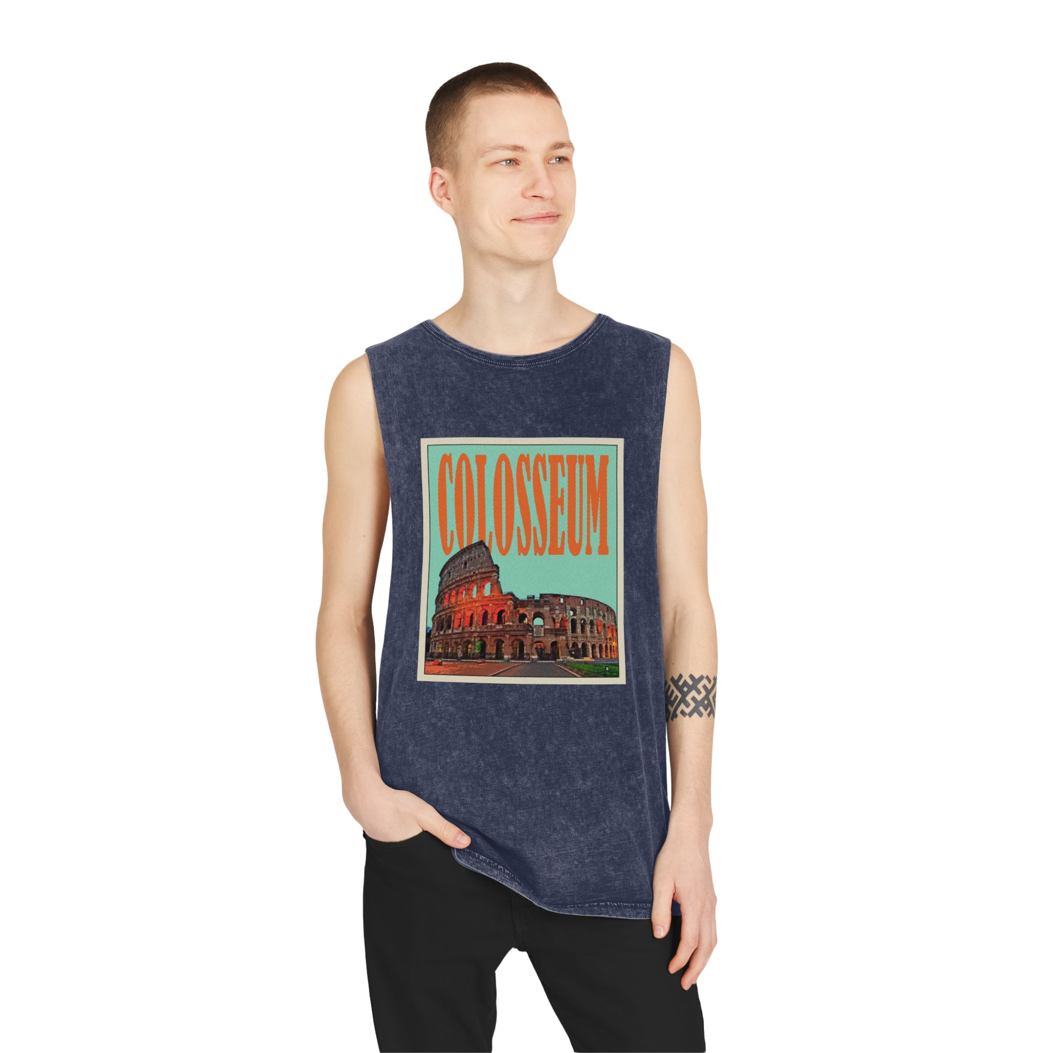 Colosseum Retro Travel Poster (1) Unisex Stonewash Tank Top - Image 15