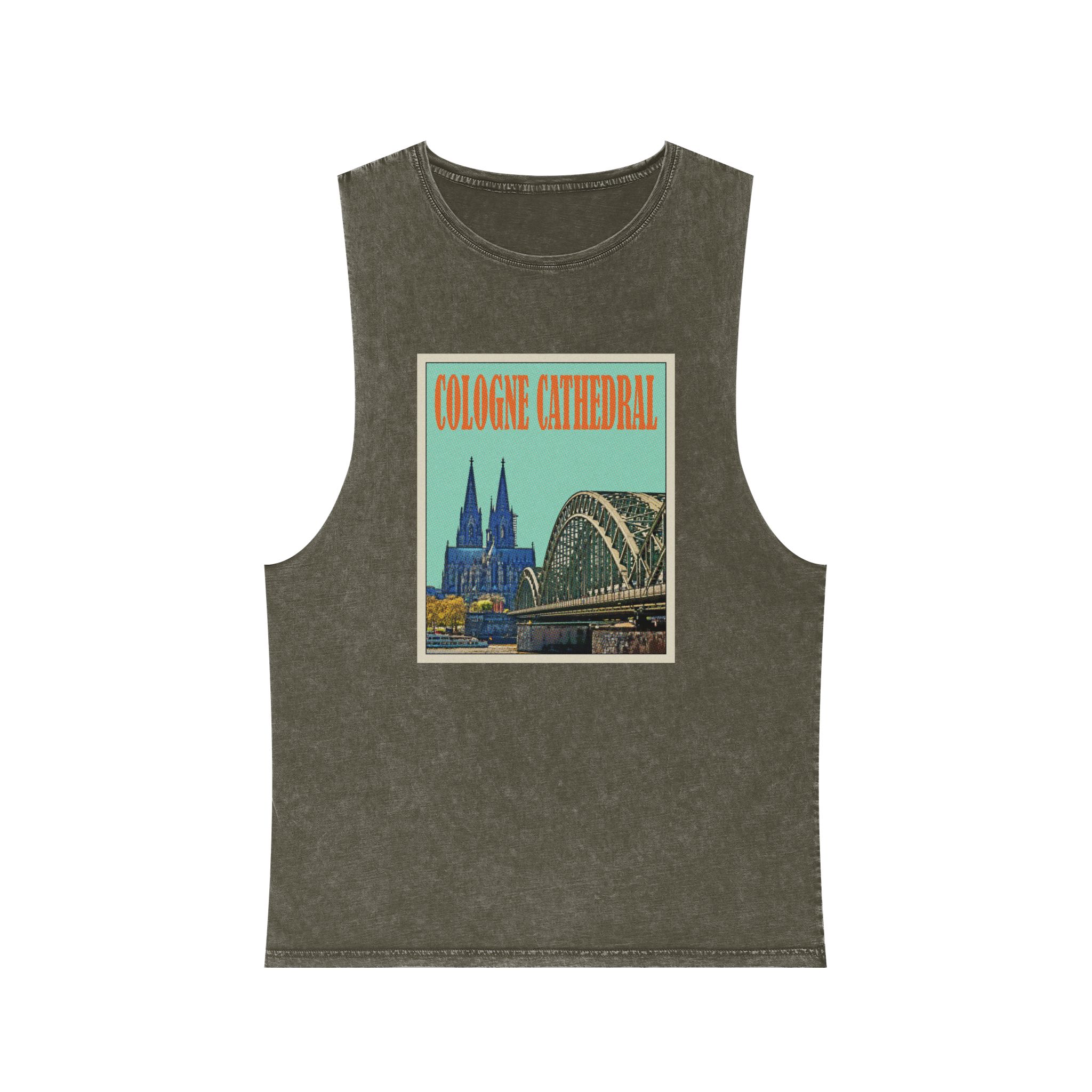 Cologne Cathedral Retro Travel Poster Unisex Stonewash Tank Top - Image 5