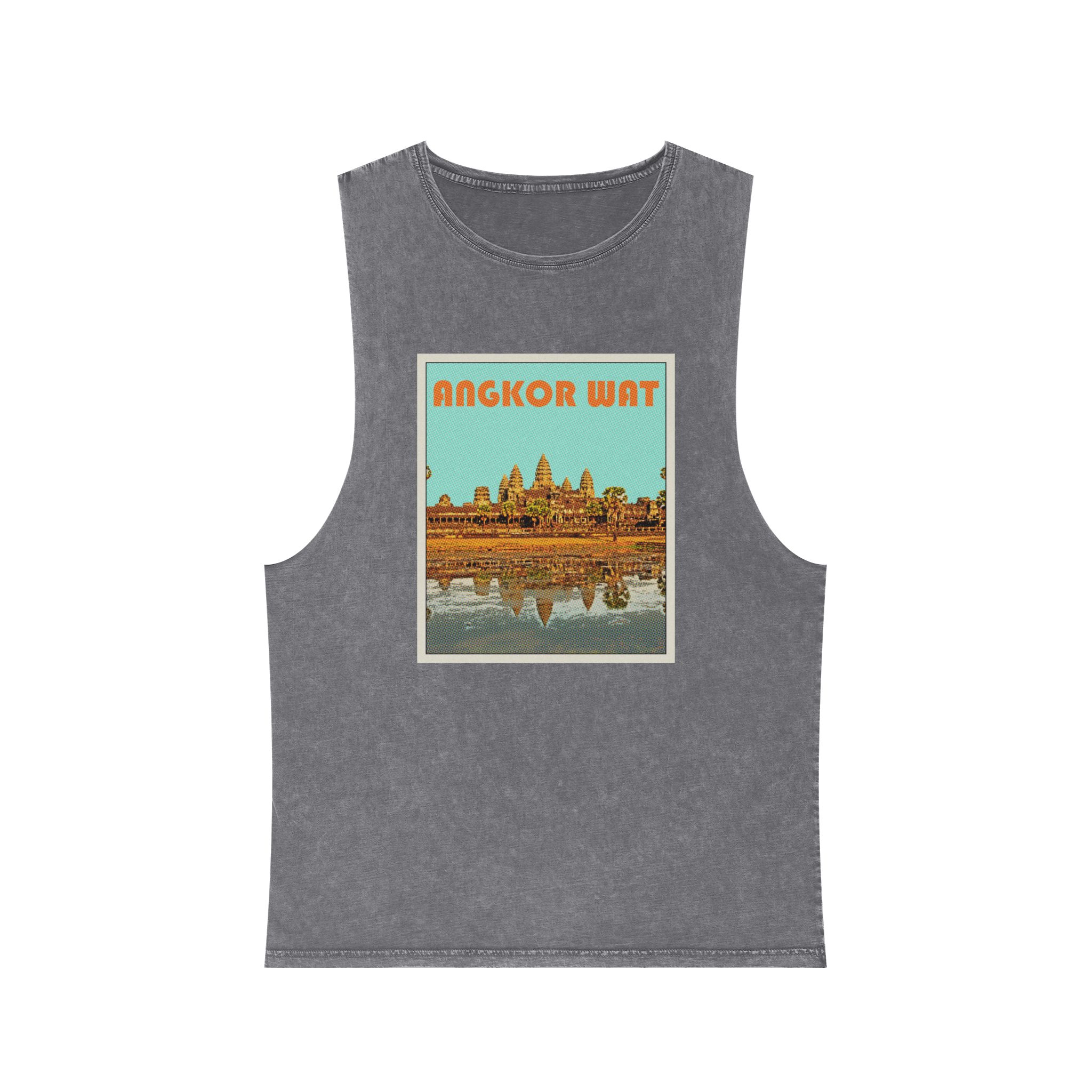 Angkor Wat Retro Travel Poster Unisex Stonewash Tank Top - Image 9