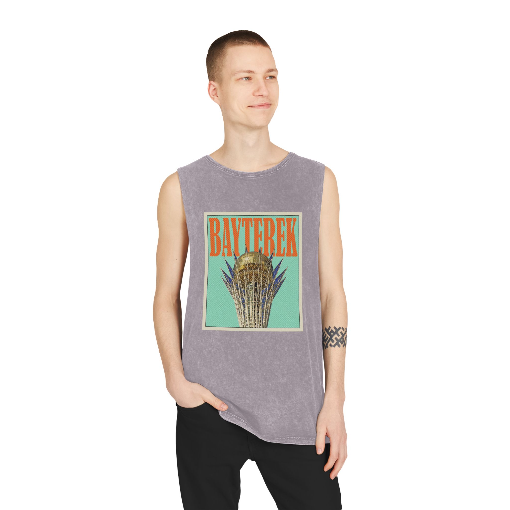 Bayterek Retro Travel Poster Unisex Stonewash Tank Top - Image 19