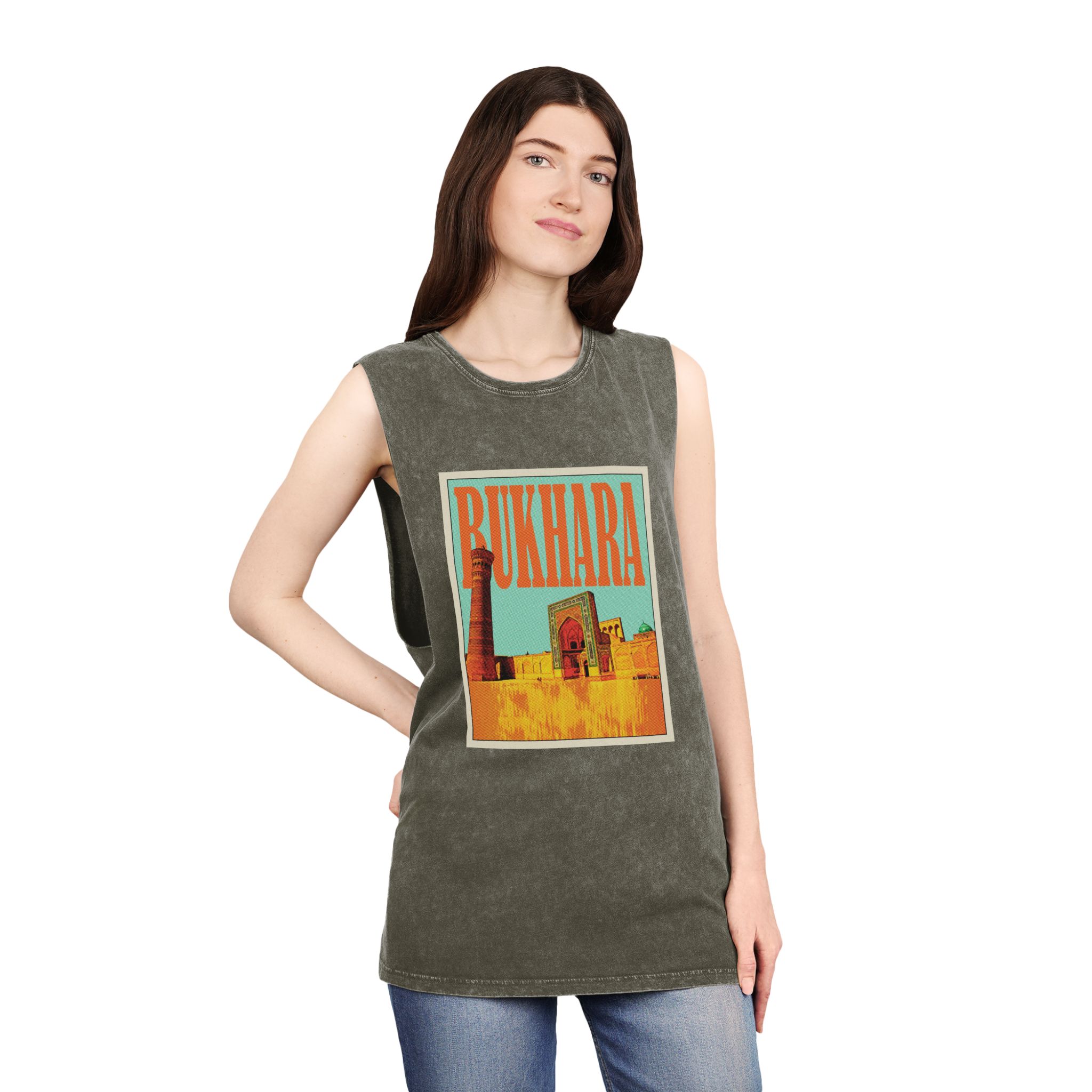 Bukhara Retro Travel Poster Unisex Stonewash Tank Top - Image 8