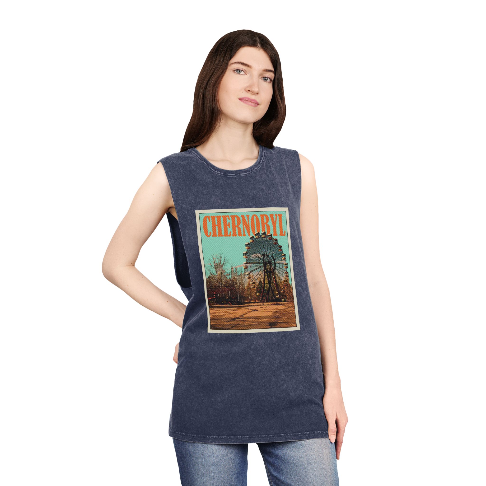 Chernobyl Retro Travel Poster Unisex Stonewash Tank Top - Image 16