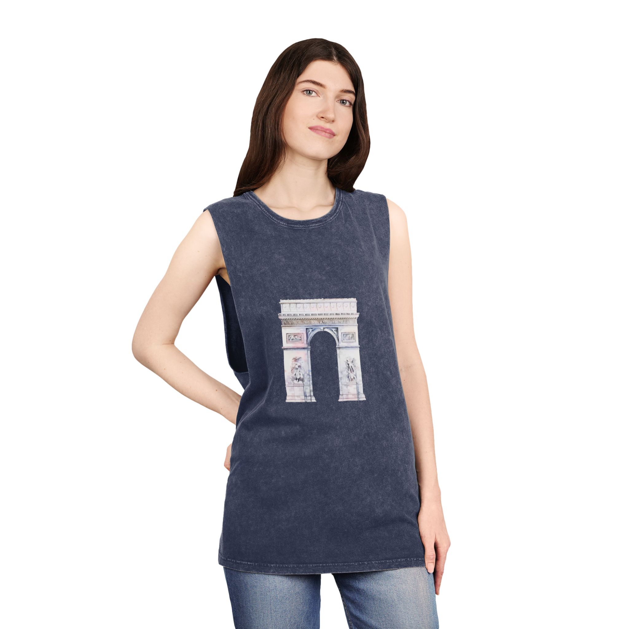 Arc de Triomphe Paris Vector Unisex Stonewash Tank Top - Image 16