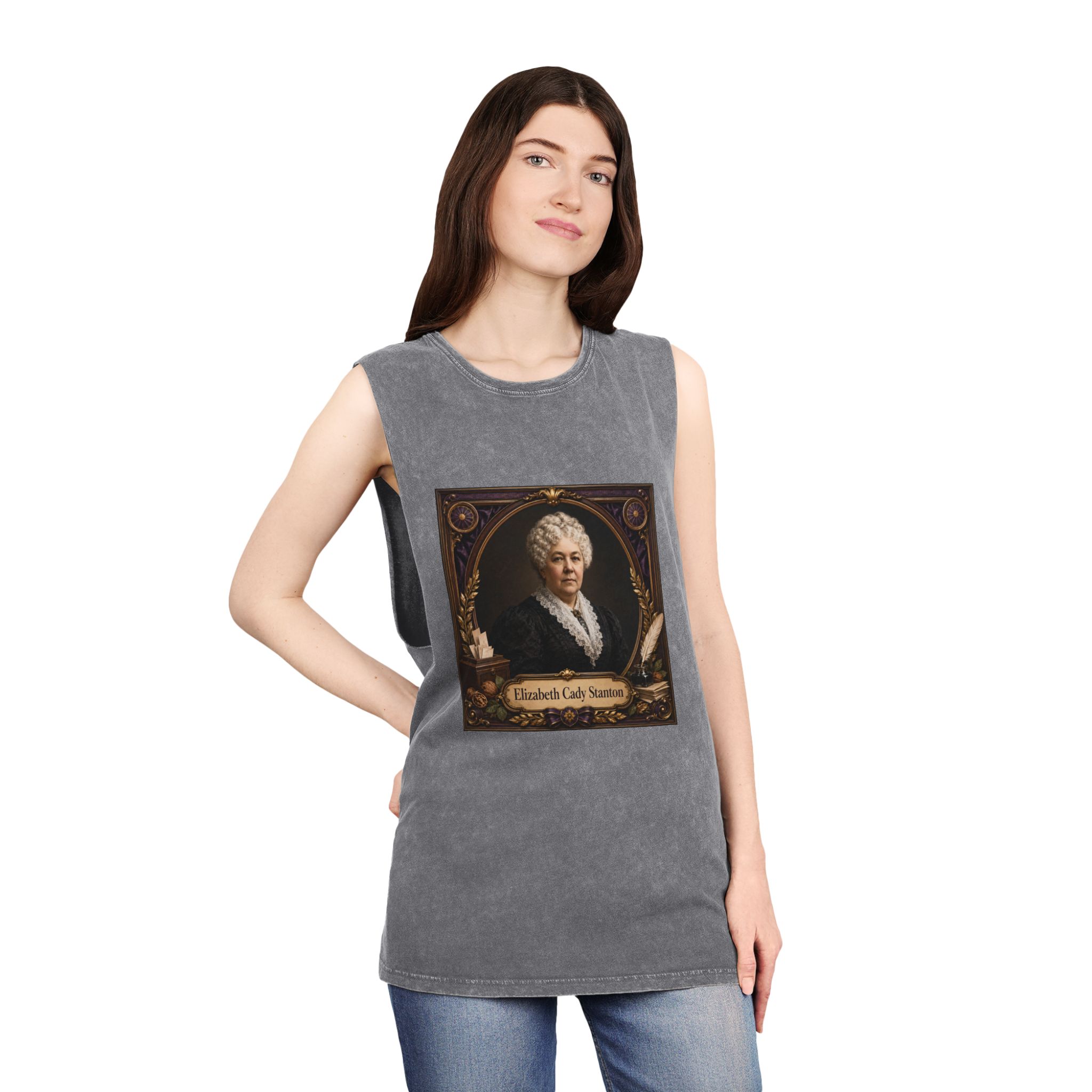 Elizabeth Cady Stanton Unisex Stonewash Tank Top - Image 12