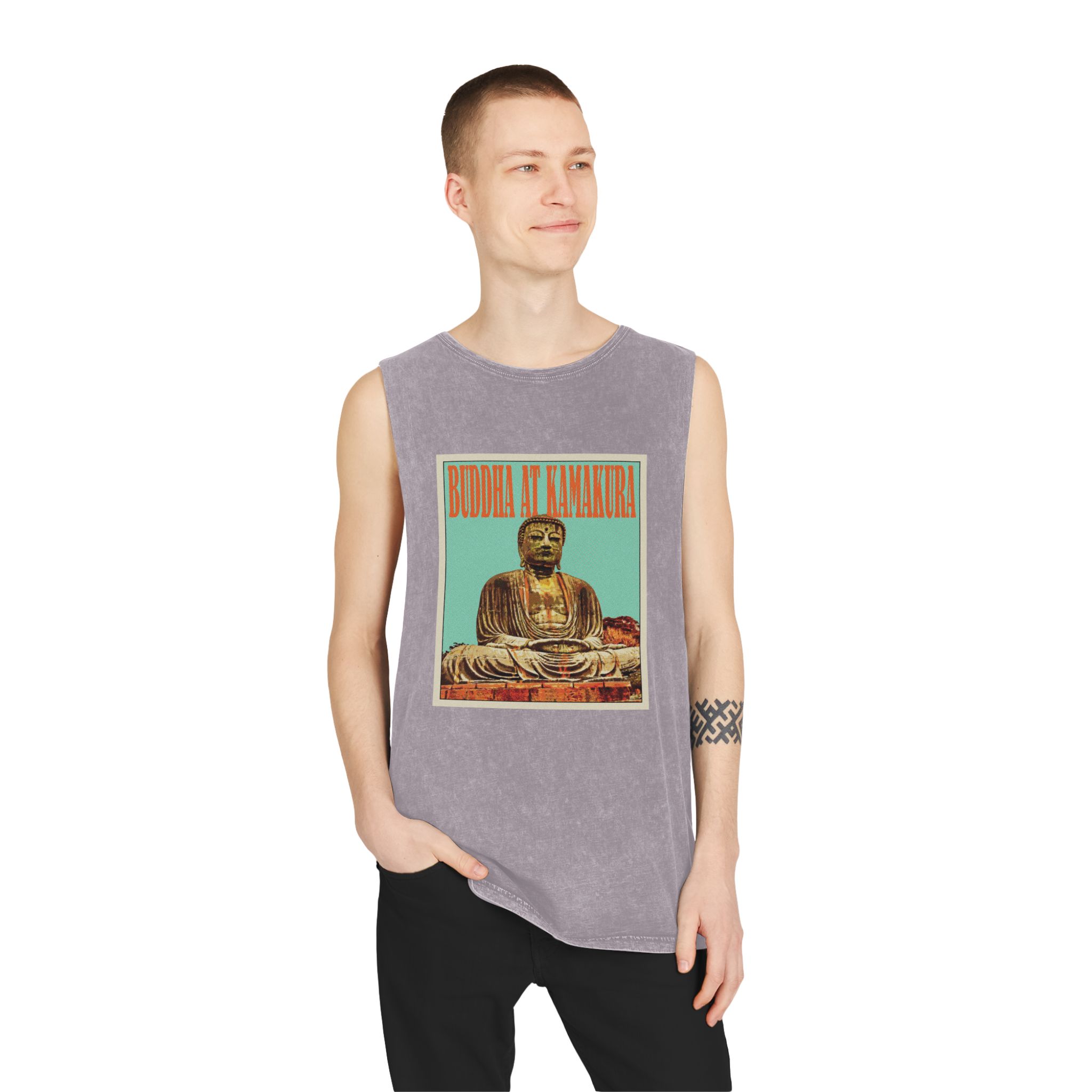 Buddha Kamakura Retro Travel Poster (1) Unisex Stonewash Tank Top - Image 19