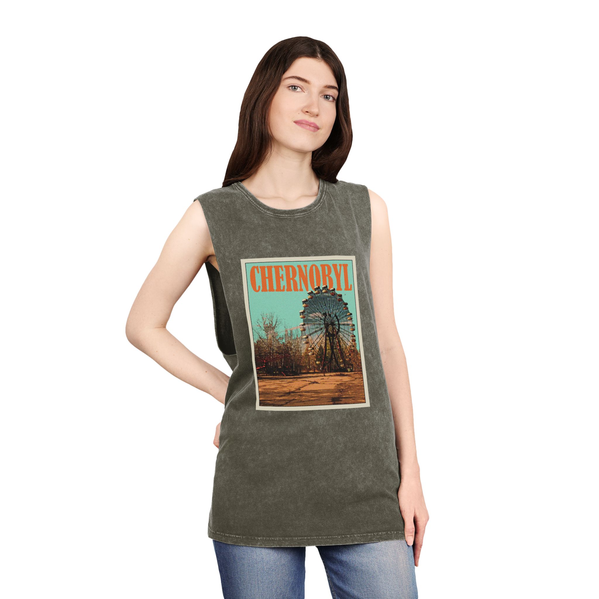 Chernobyl Retro Travel Poster Unisex Stonewash Tank Top - Image 8
