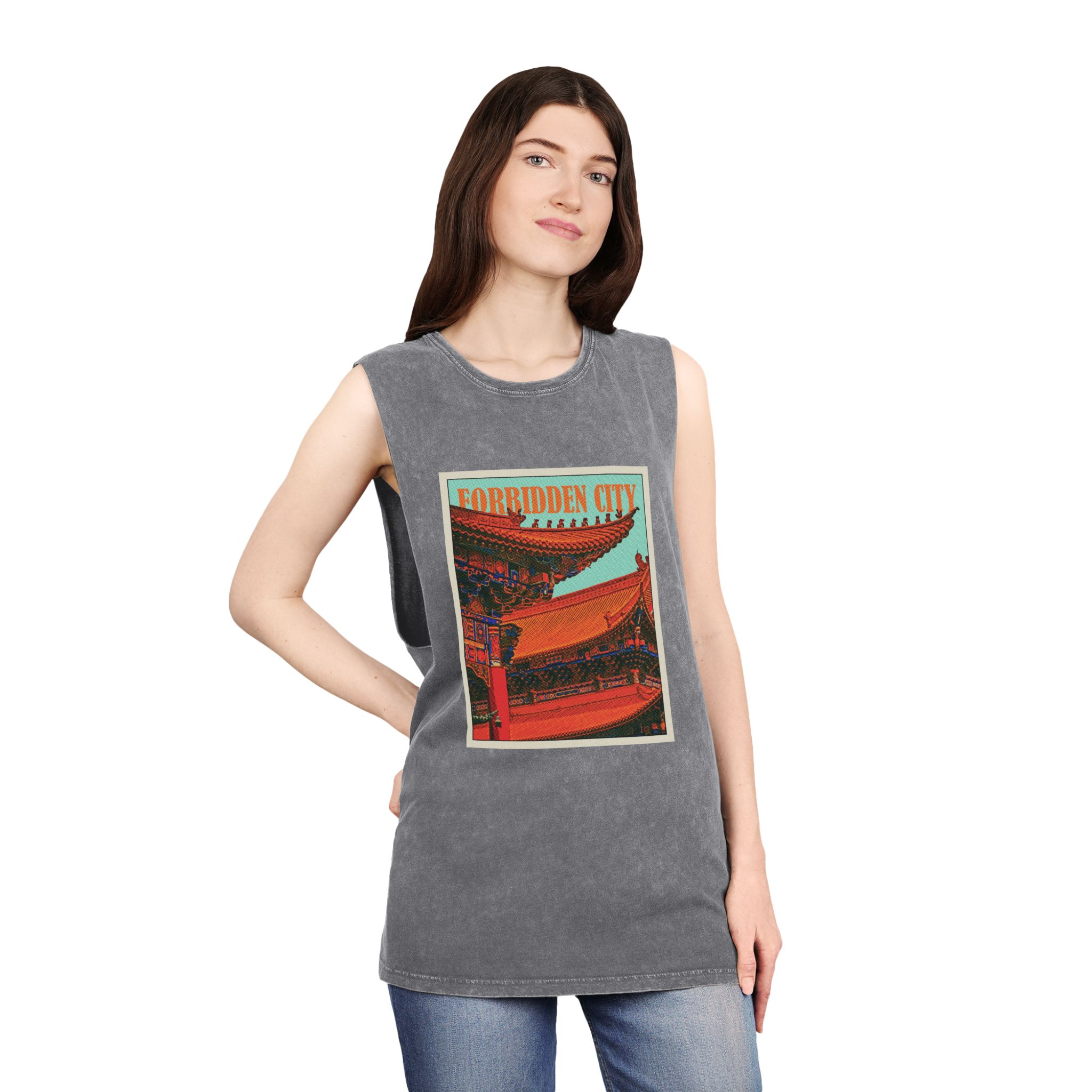 Forbidden City Retro Travel Poster Unisex Stonewash Tank Top - Image 12