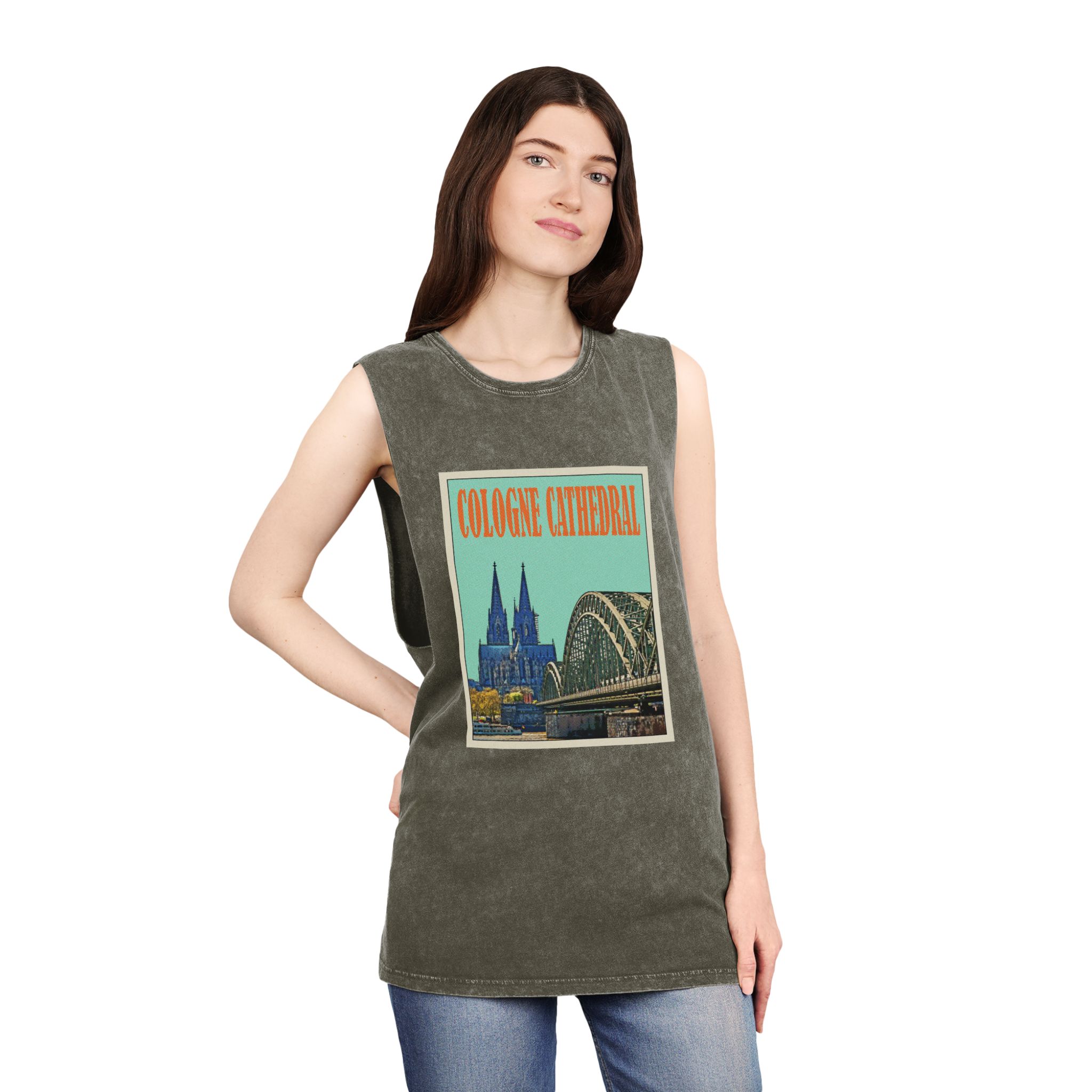 Cologne Cathedral Retro Travel Poster Unisex Stonewash Tank Top - Image 8