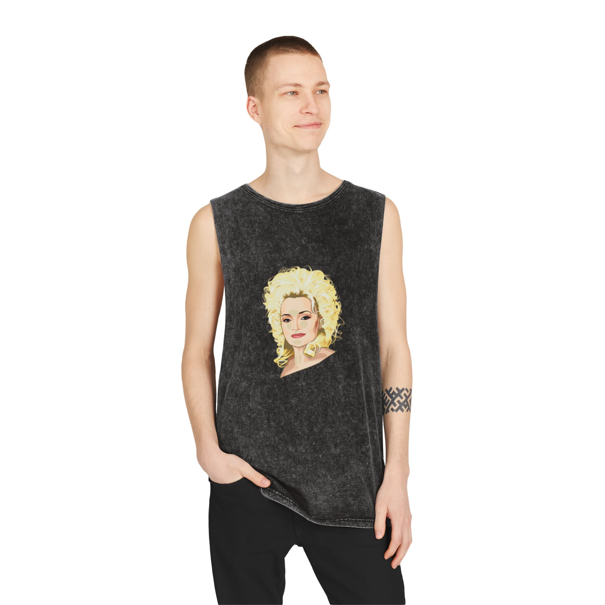 Dolly Parton Portrait Unisex Stonewash Tank Top - Image 3