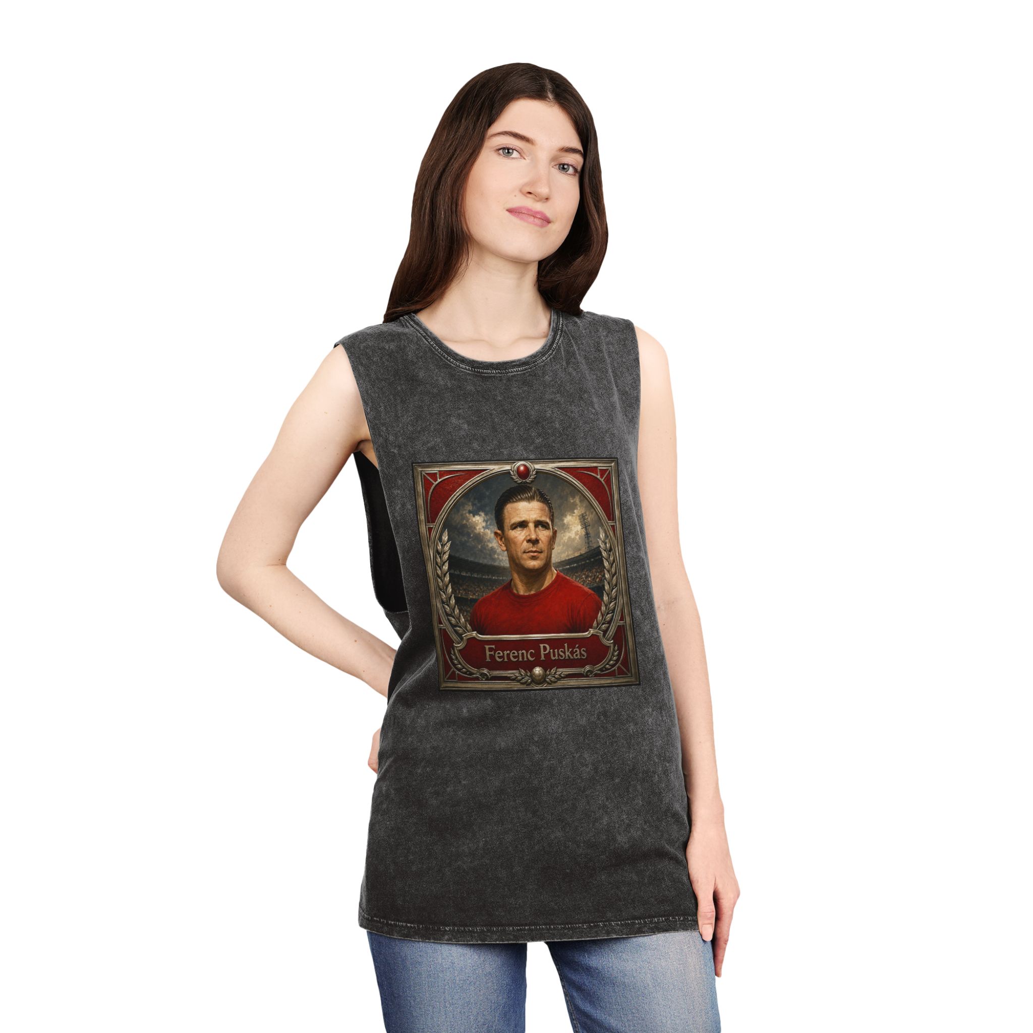 Ferenc Puskas Unisex Stonewash Tank Top - Image 4
