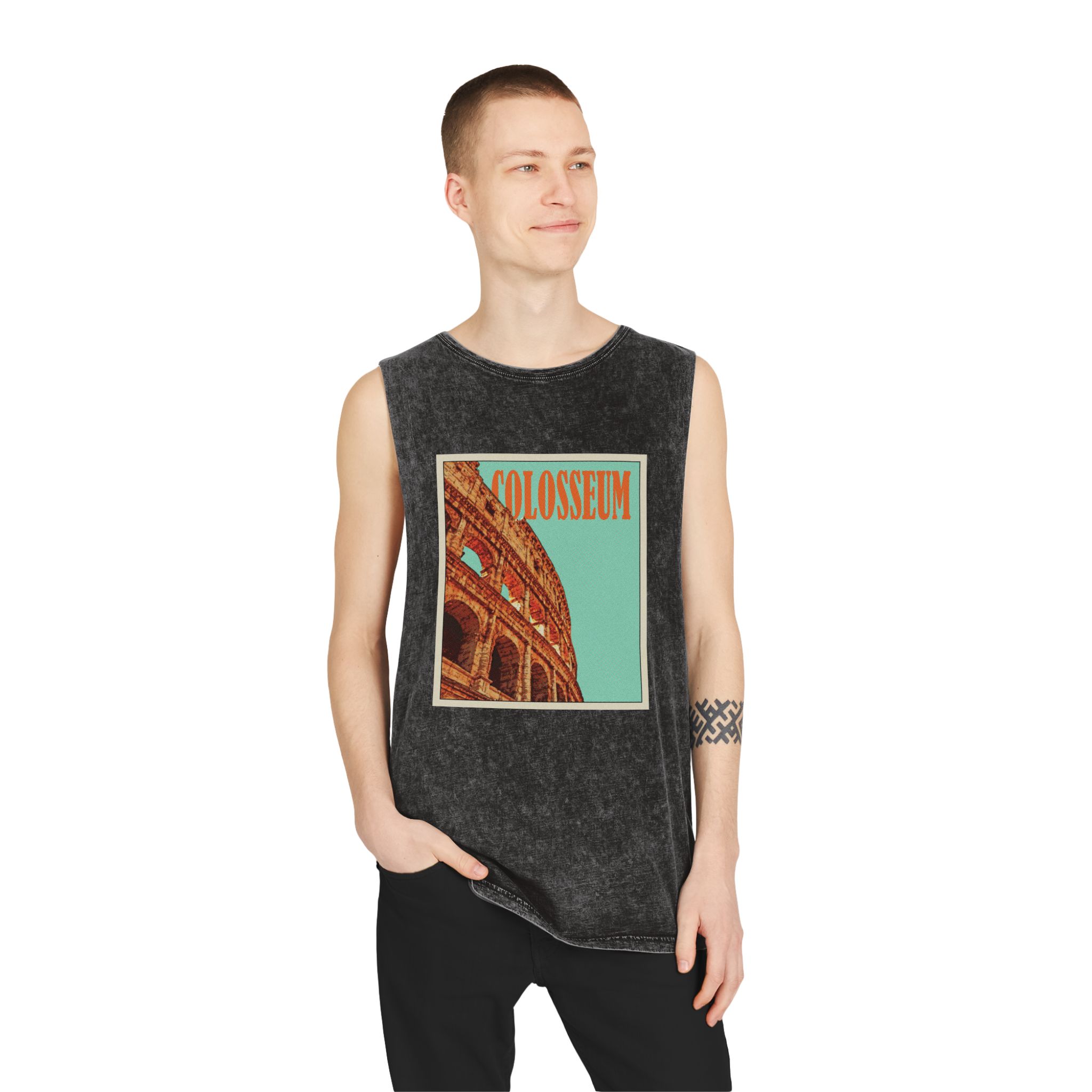 Colosseum Retro Travel Poster (2) Unisex Stonewash Tank Top - Image 3