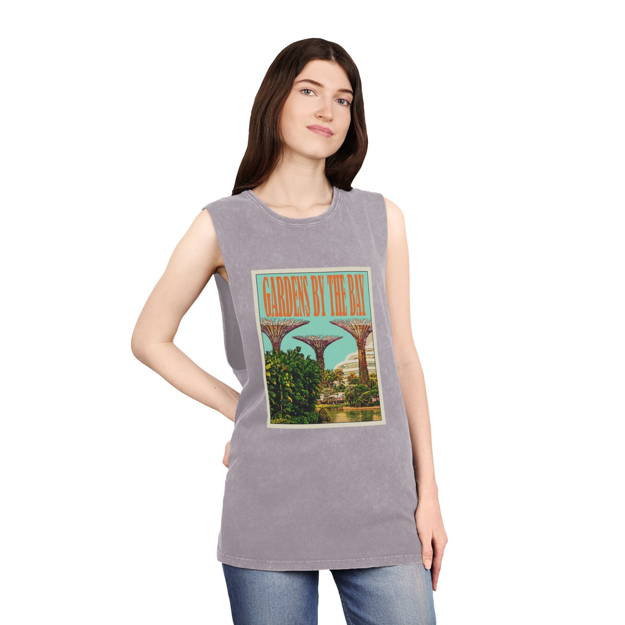 Gardens By Bay Retro Travel Poster (1) Unisex Stonewash Tank Top - Image 20