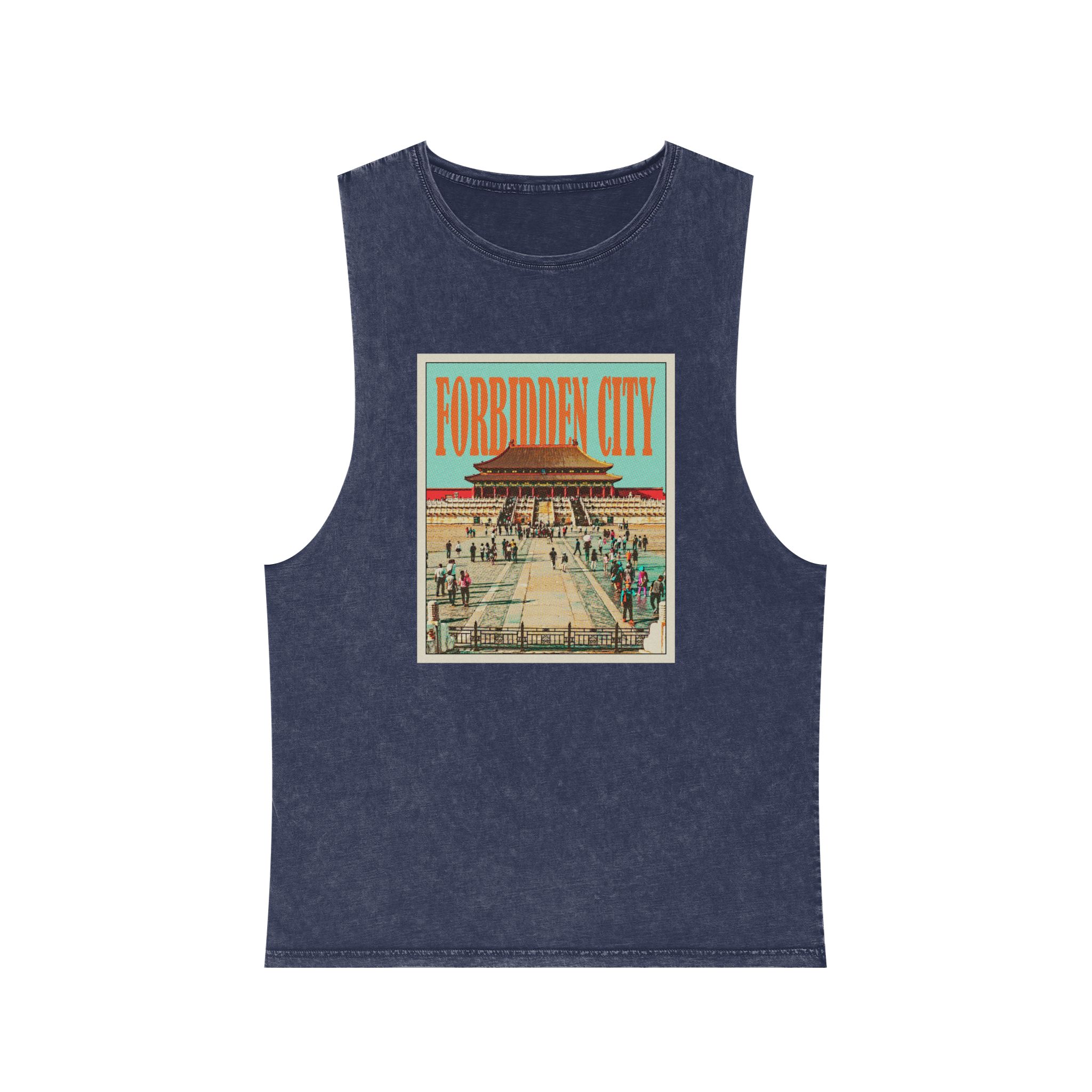 Forbidden City Retro Travel Poster (1) Unisex Stonewash Tank Top - Image 13