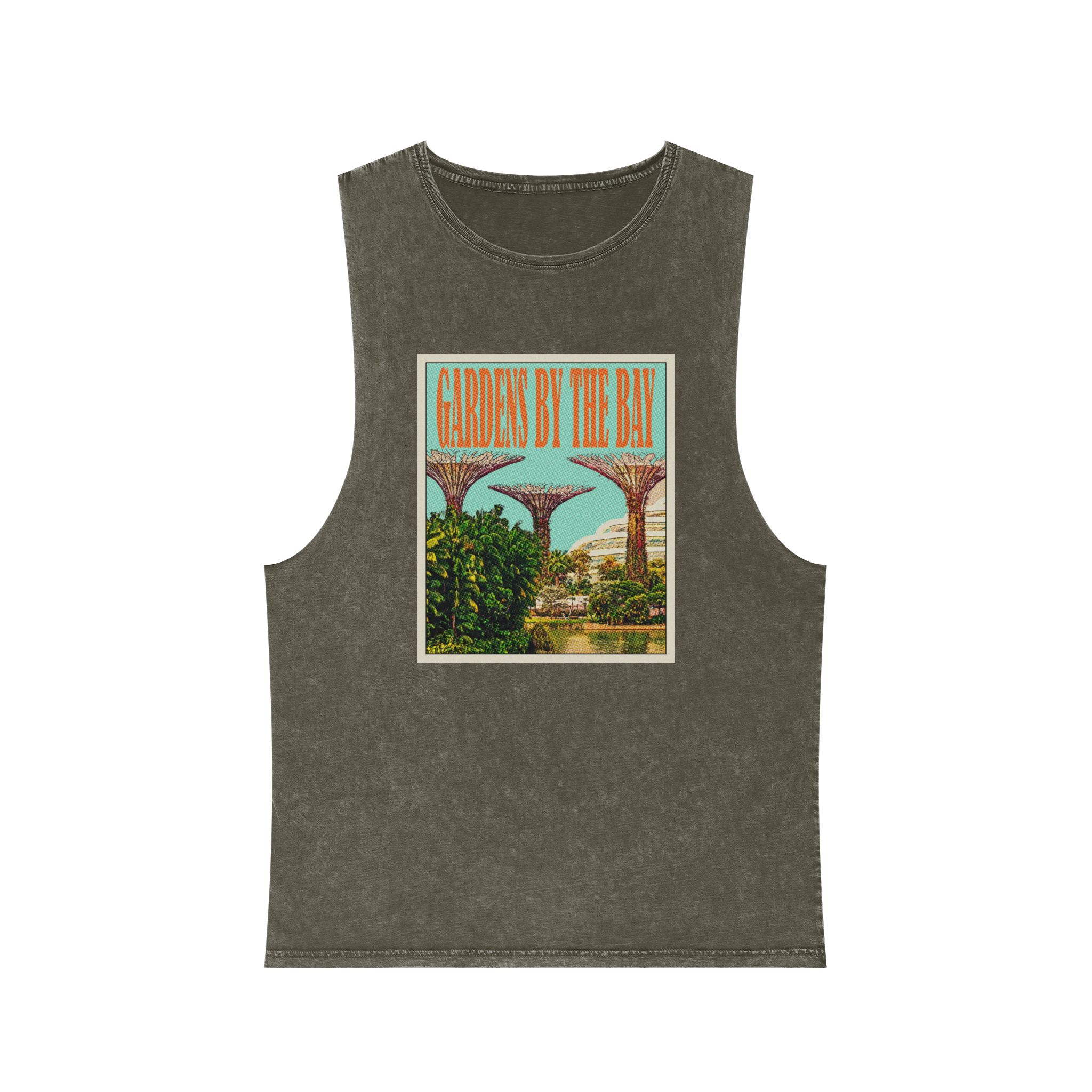 Gardens By Bay Retro Travel Poster (1) Unisex Stonewash Tank Top - Image 5
