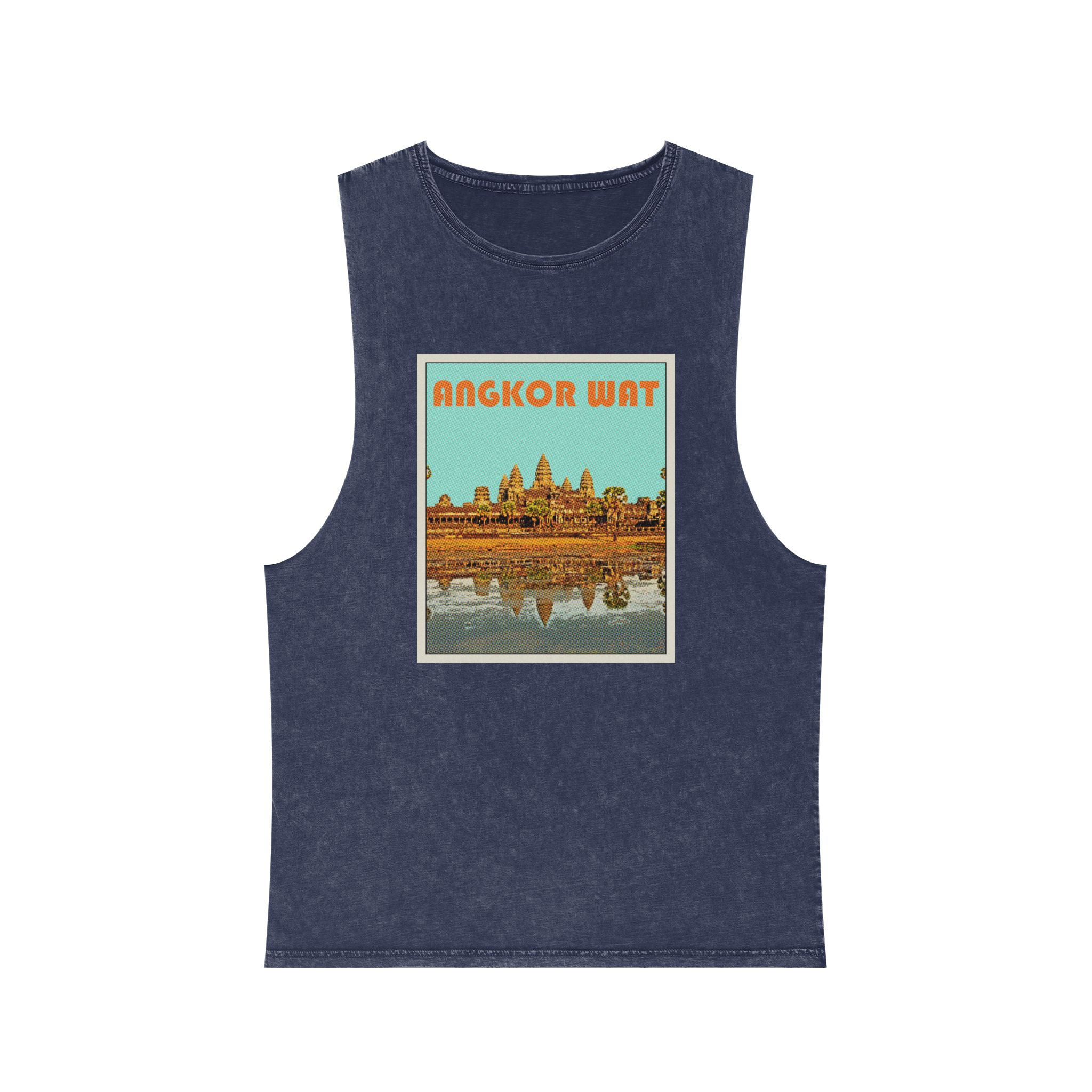Angkor Wat Retro Travel Poster Unisex Stonewash Tank Top - Image 13