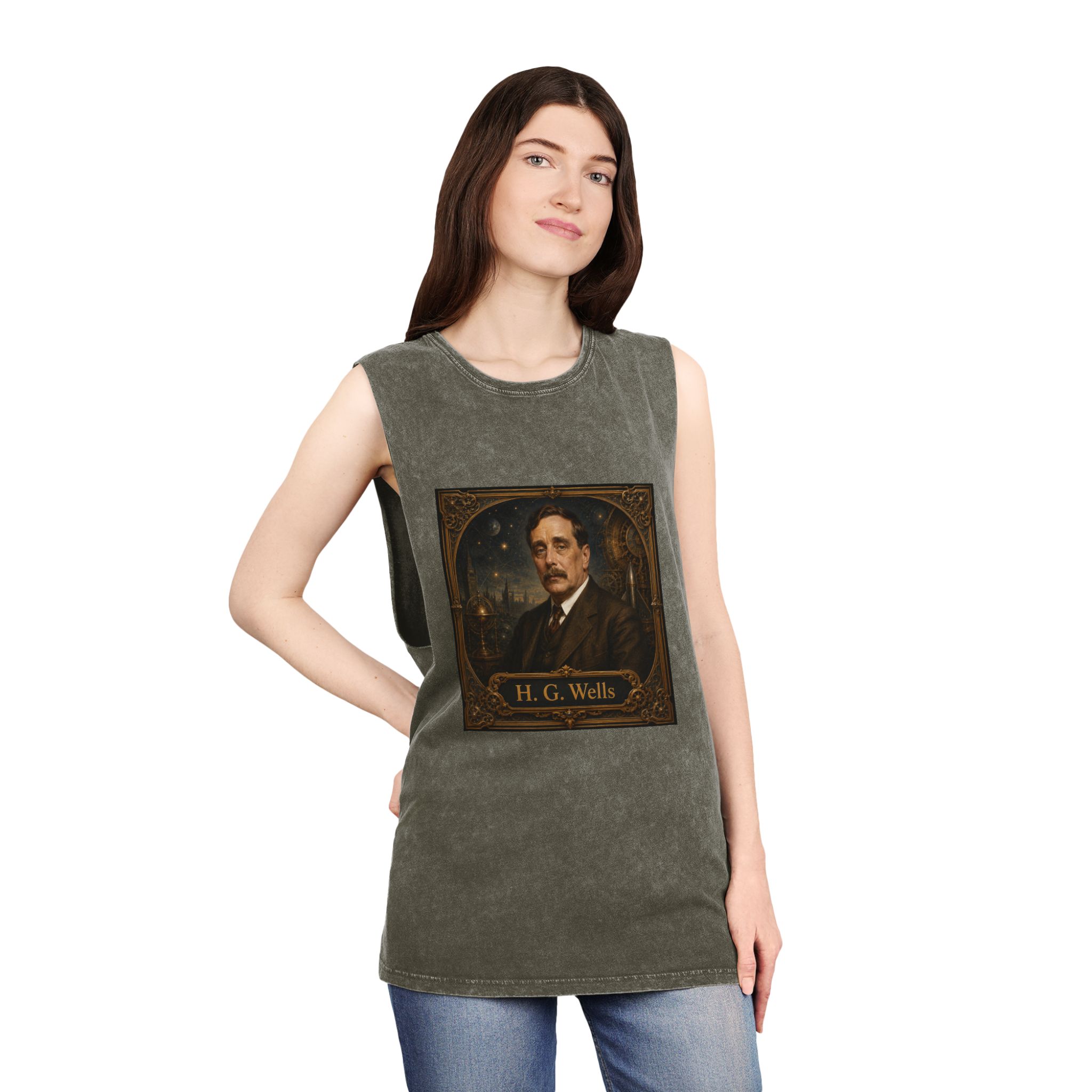 H G Wells Unisex Stonewash Tank Top - Image 8