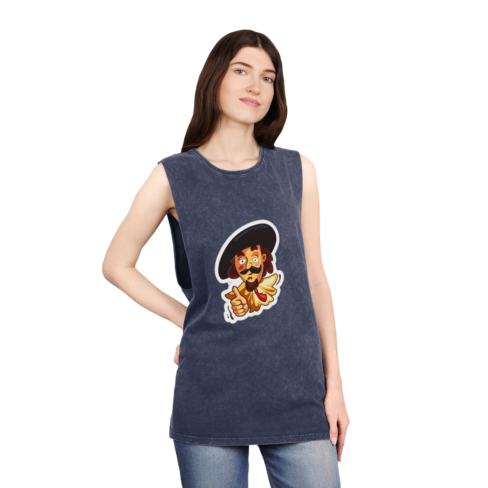 Cartoon Musketeer Thumbs Up Unisex Stonewash Tank Top - Image 16
