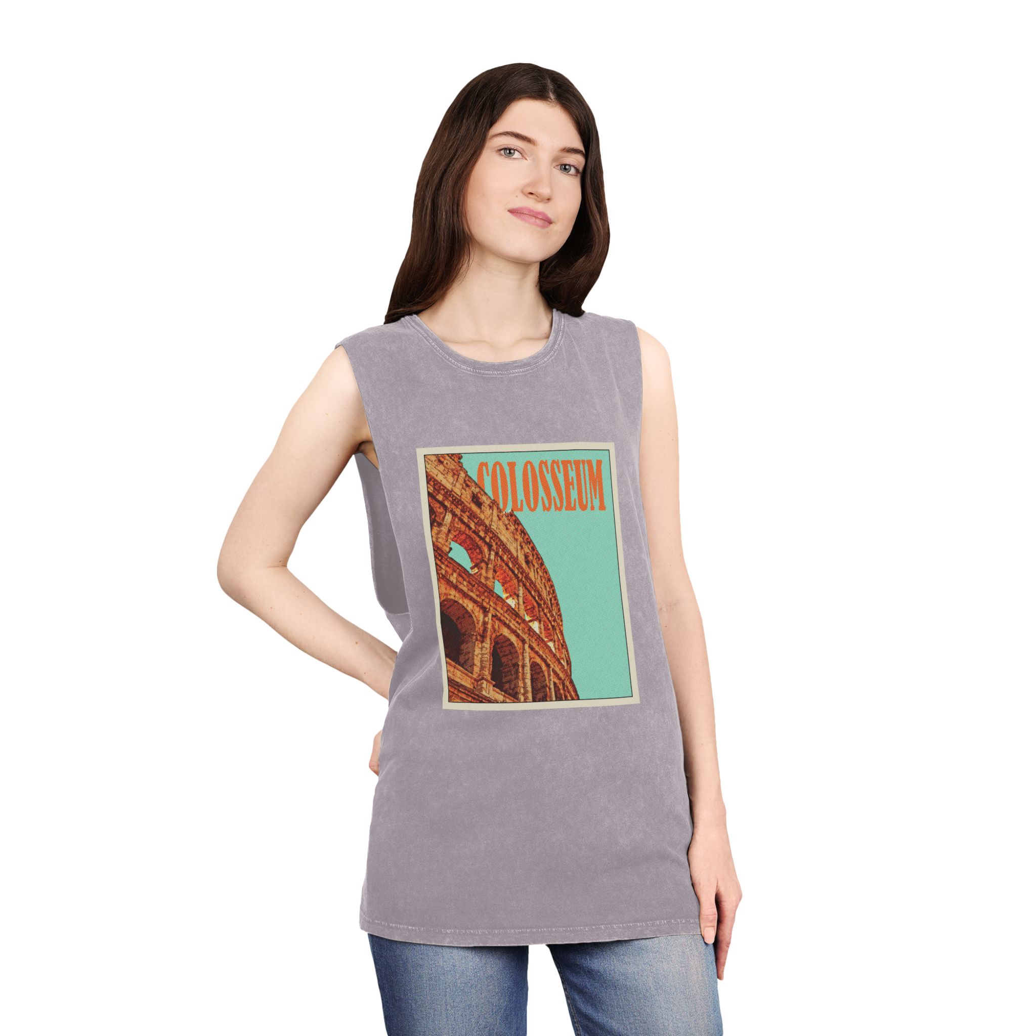 Colosseum Retro Travel Poster (2) Unisex Stonewash Tank Top - Image 20