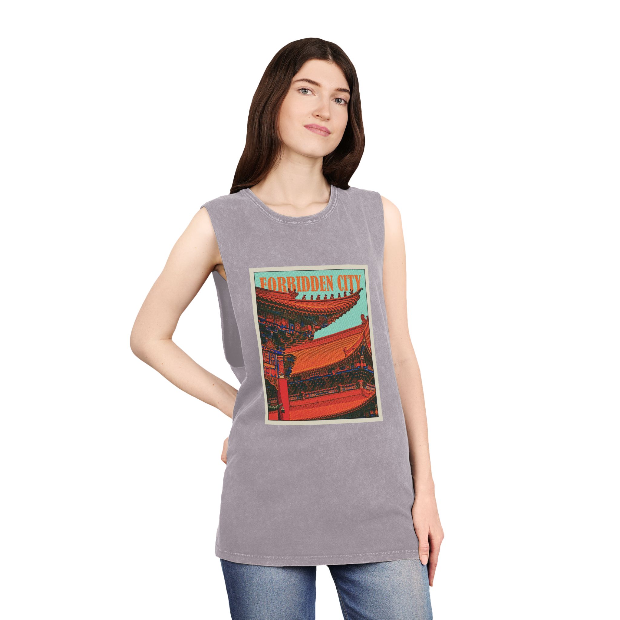 Forbidden City Retro Travel Poster Unisex Stonewash Tank Top - Image 20