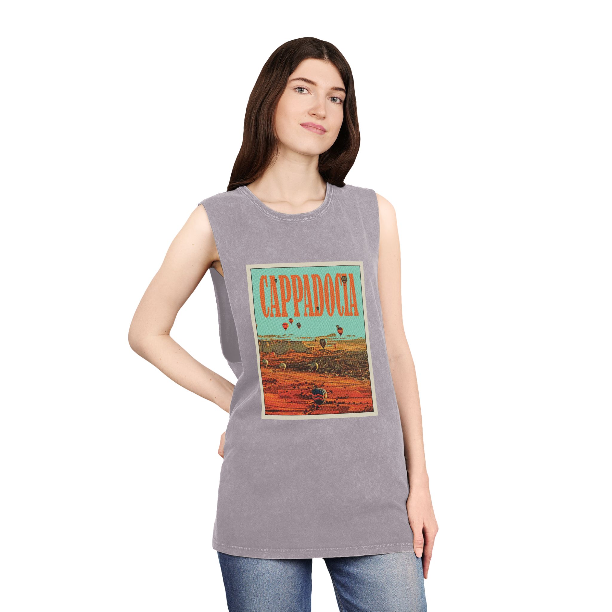 Cappadocia Retro Travel Poster Unisex Stonewash Tank Top - Image 20