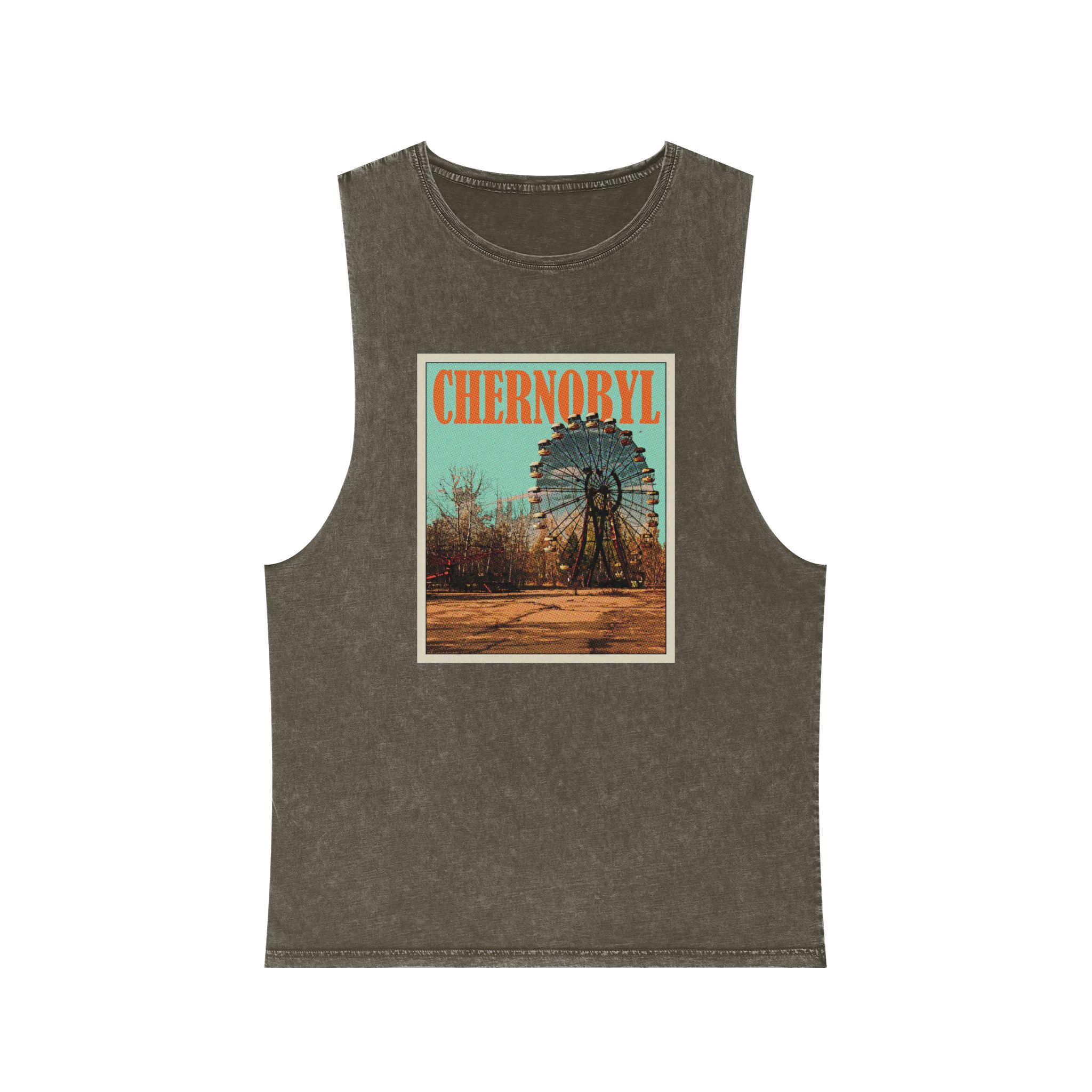 Chernobyl Retro Travel Poster Unisex Stonewash Tank Top - Image 5