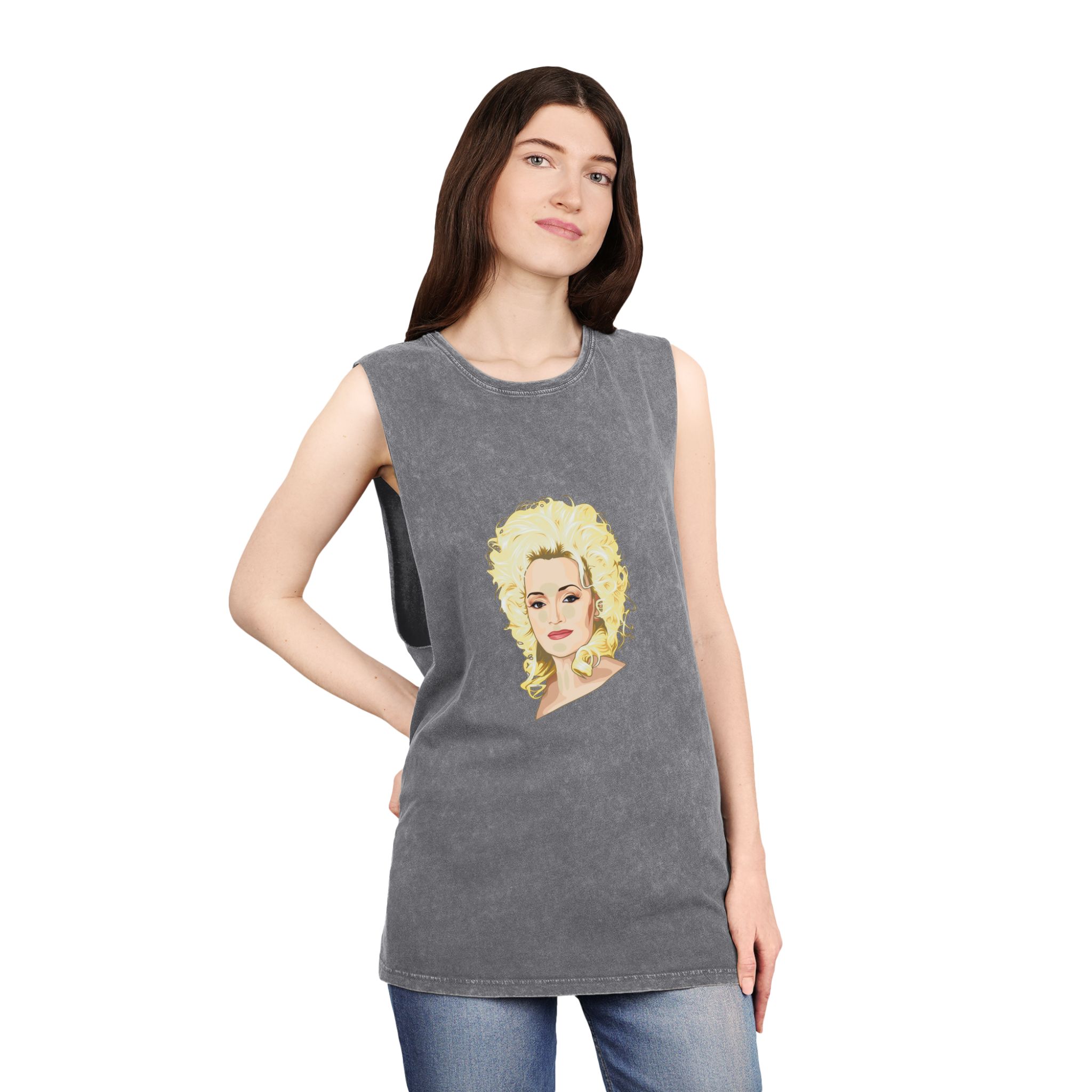 Dolly Parton Portrait Unisex Stonewash Tank Top - Image 12