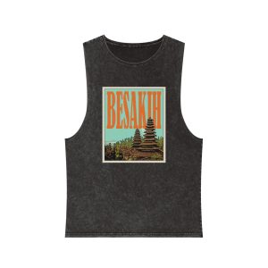 Besakih Retro Travel Poster Unisex Stonewash Tank Top