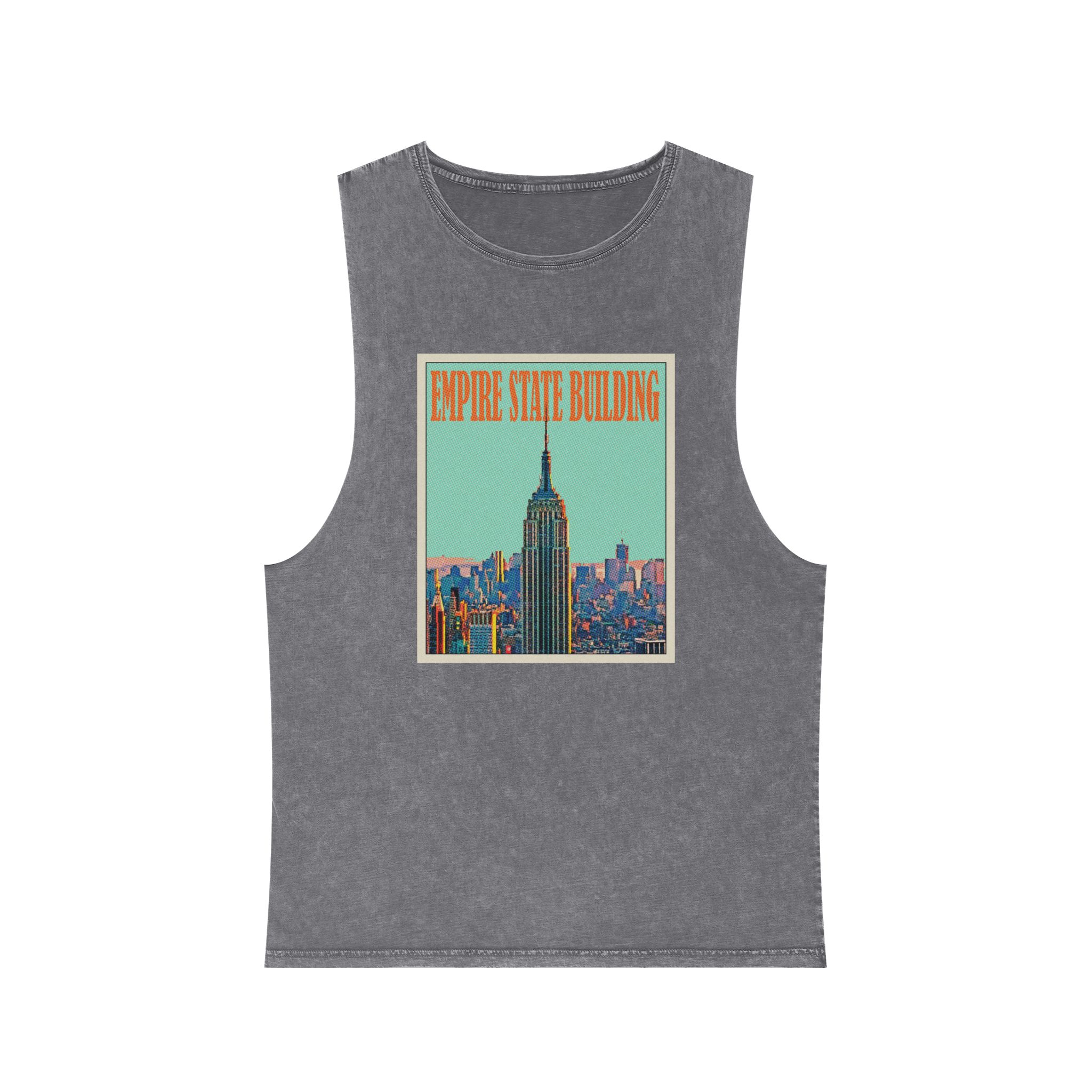 Empire State Building Retro Travel Poster Unisex Stonewash Tank Top - Image 9