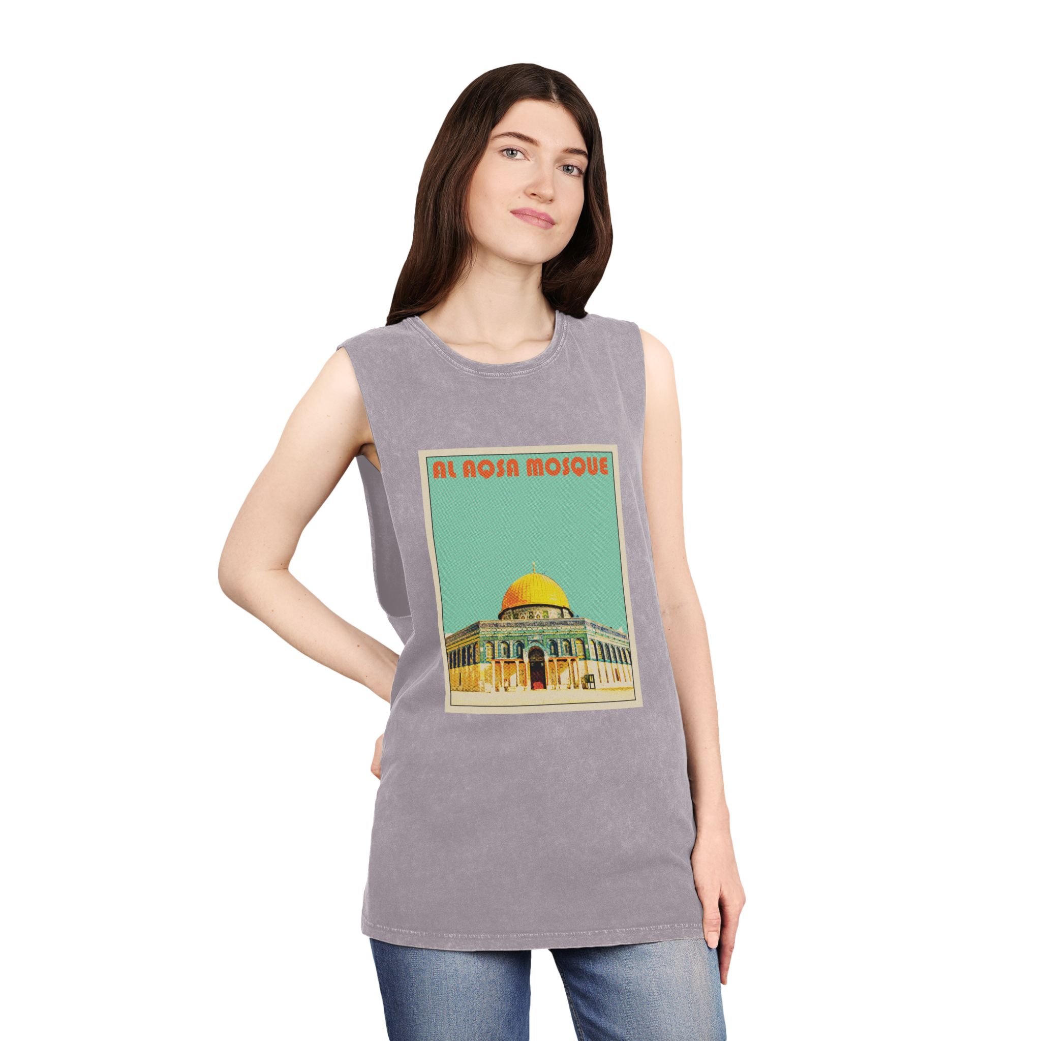Al Aqsa Mosque Retro Travel Poster Unisex Stonewash Tank Top - Image 20