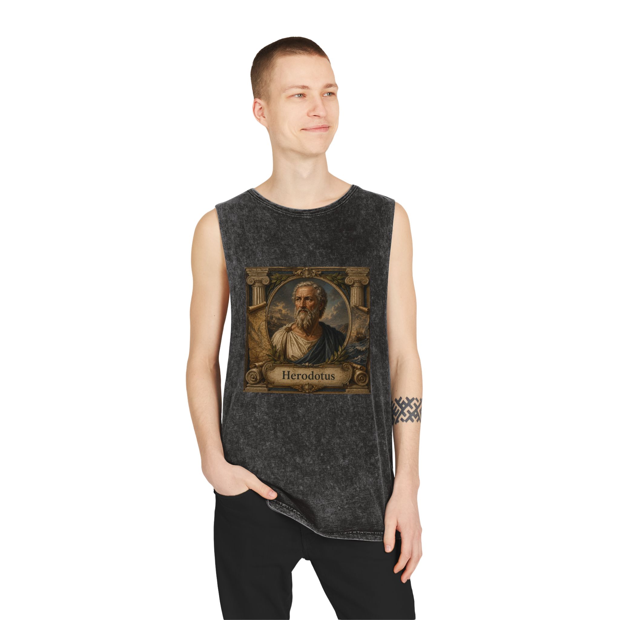 Herodotus Unisex Stonewash Tank Top - Image 3