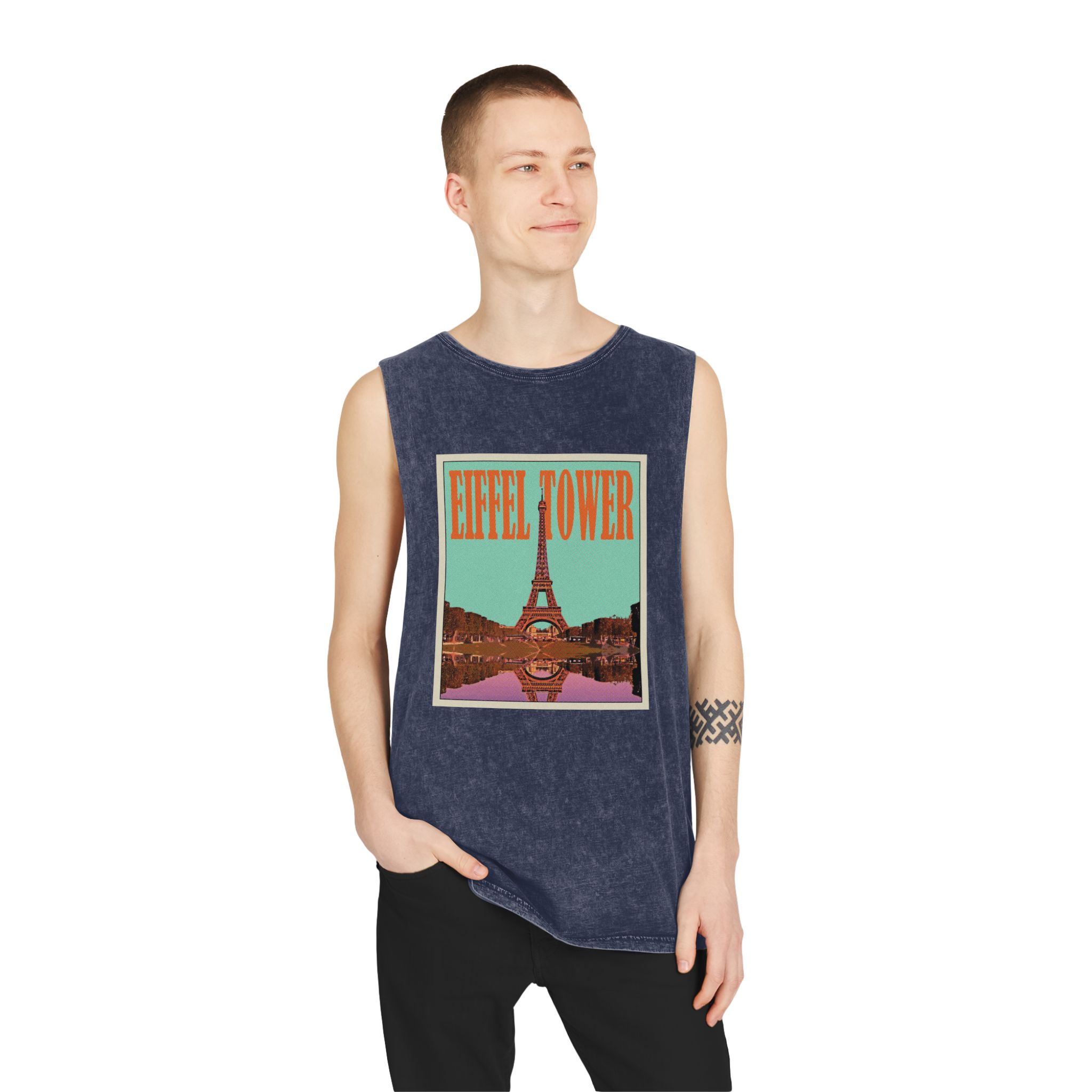 Eiffel Tower Retro Travel Poster Unisex Stonewash Tank Top - Image 15