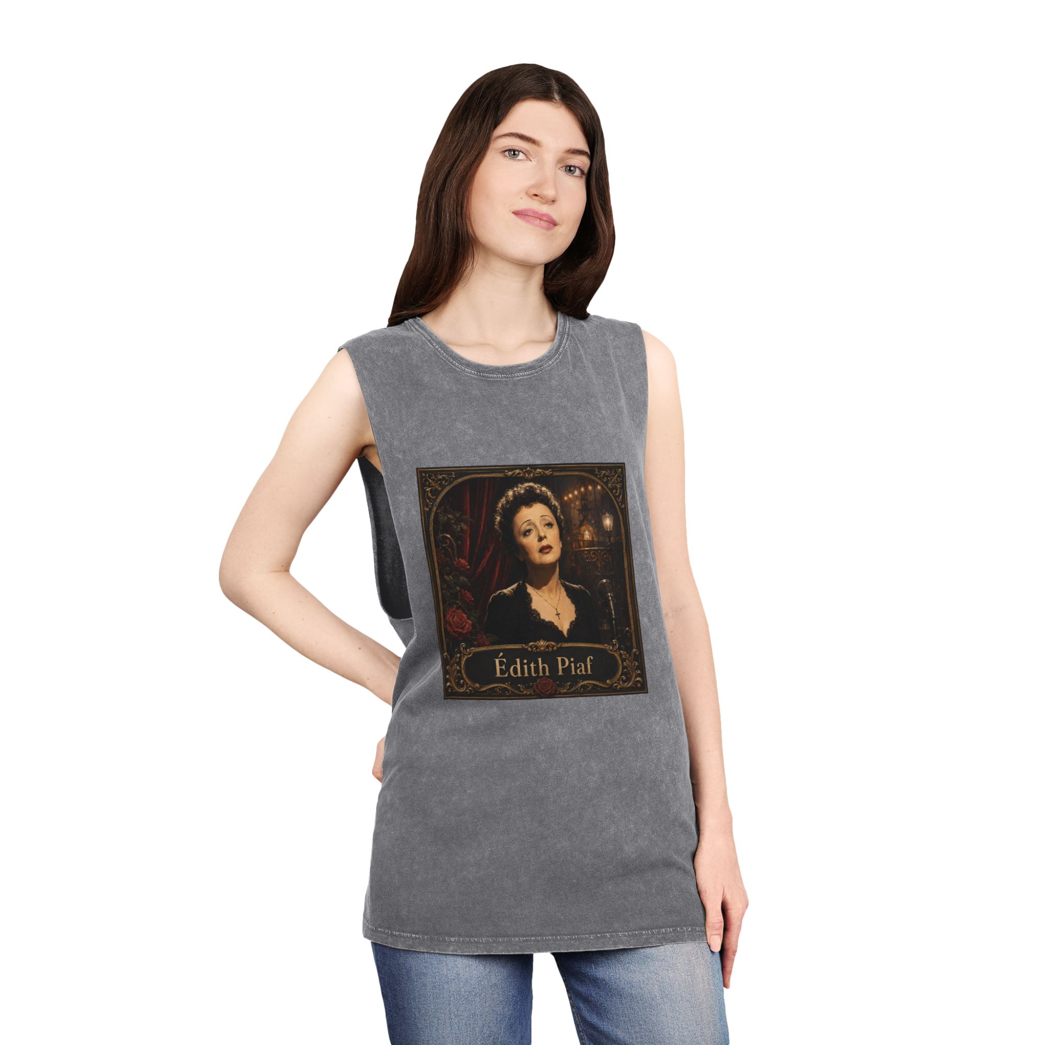 Edith Piaf Unisex Stonewash Tank Top - Image 12