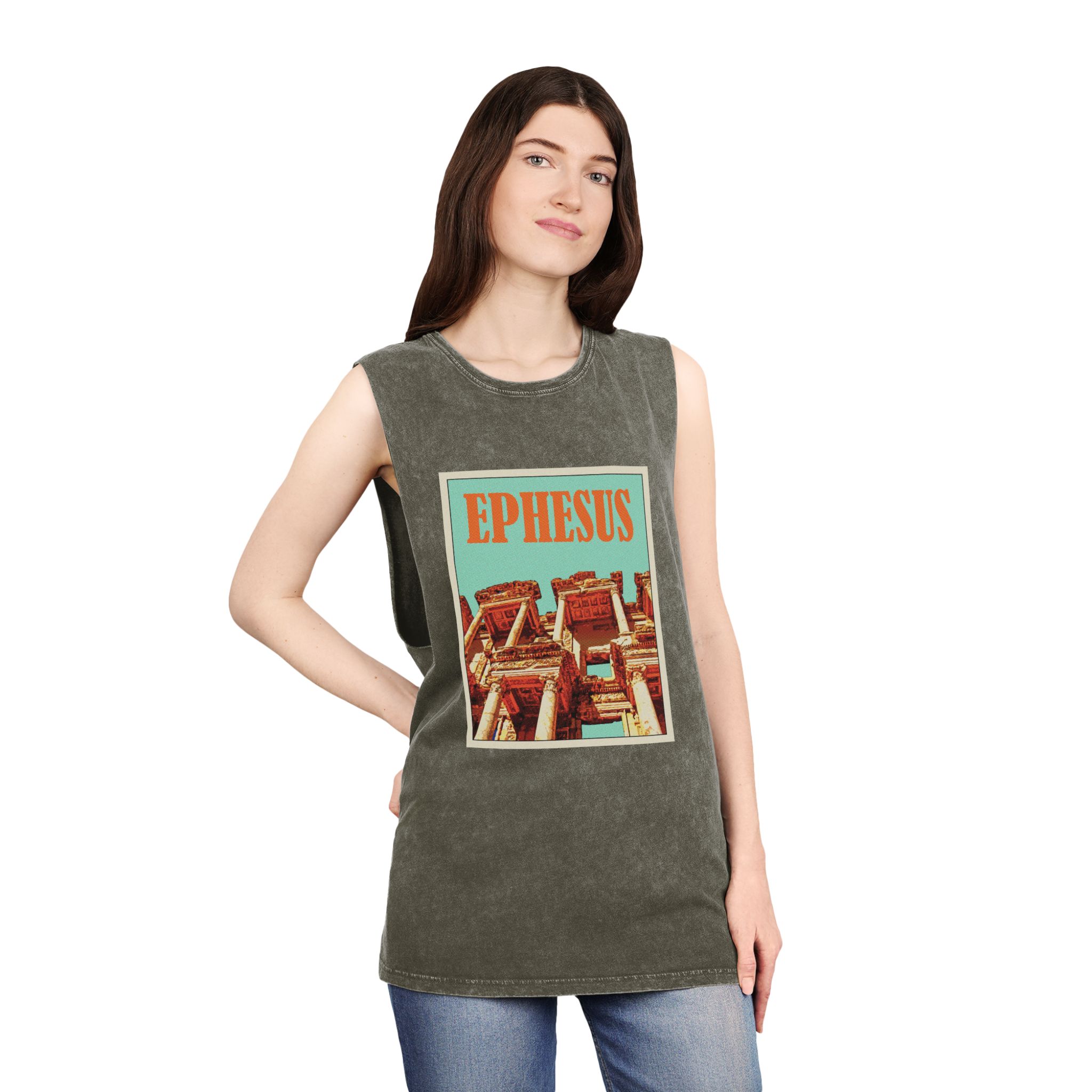 Ephesus Retro Travel Poster Unisex Stonewash Tank Top - Image 8