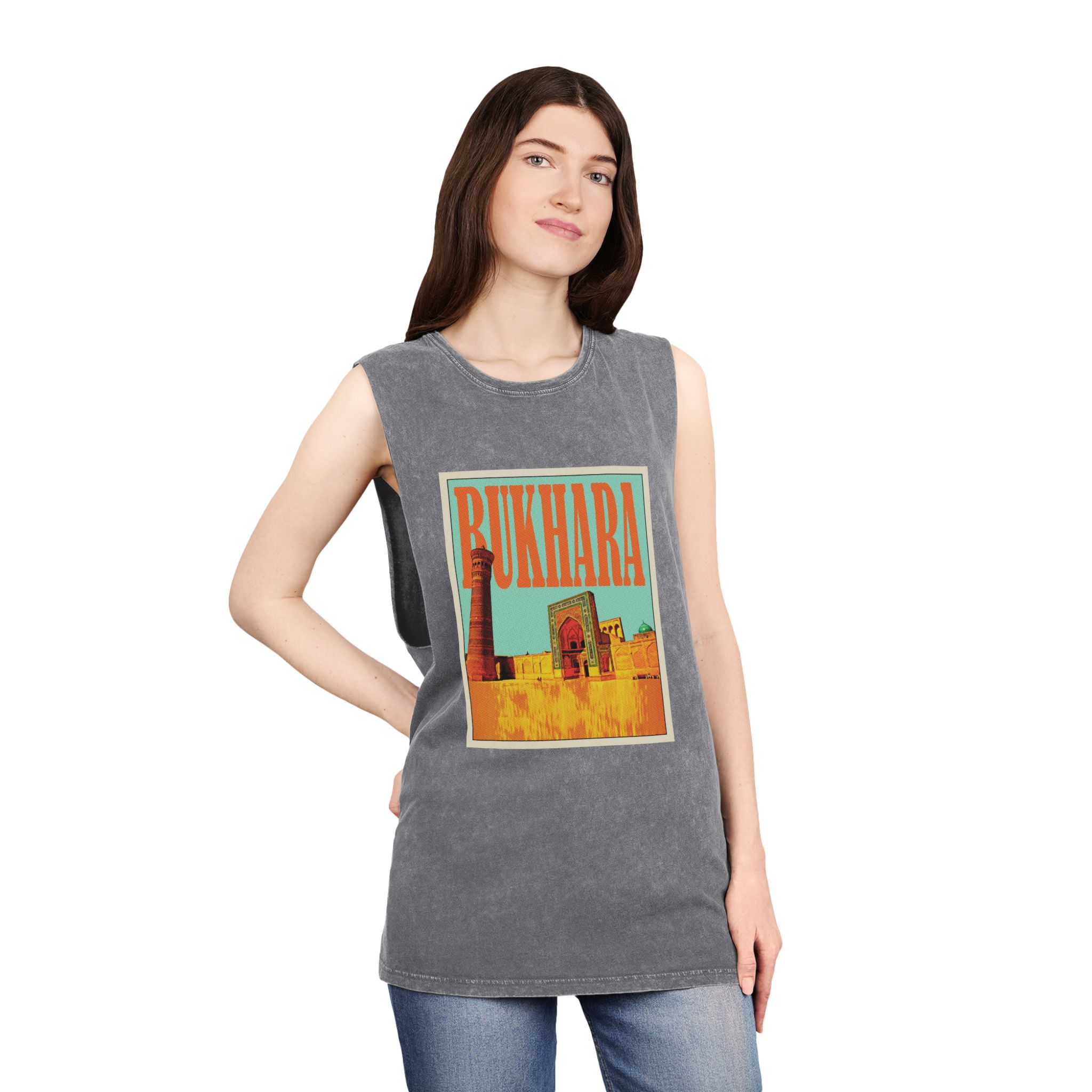 Bukhara Retro Travel Poster Unisex Stonewash Tank Top - Image 12