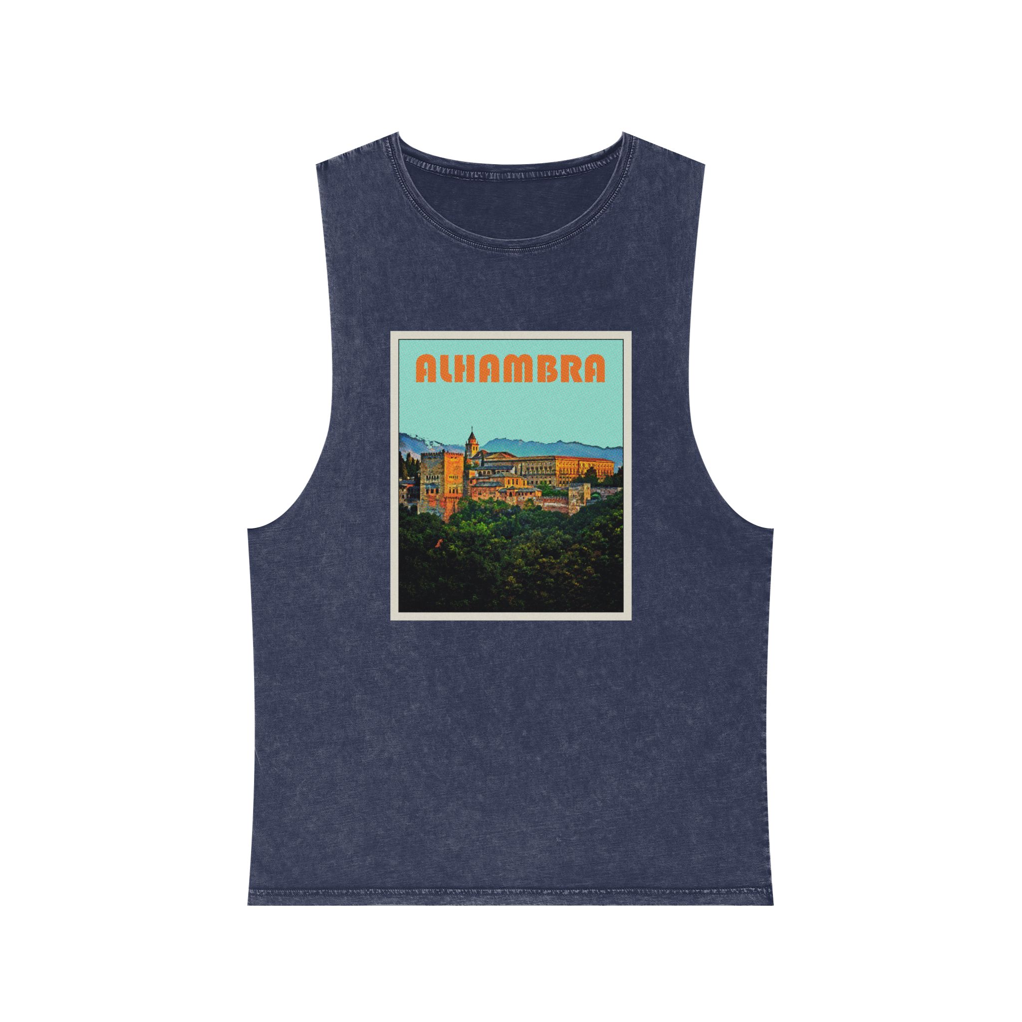 Alhambra Retro Travel Poster Unisex Stonewash Tank Top - Image 13