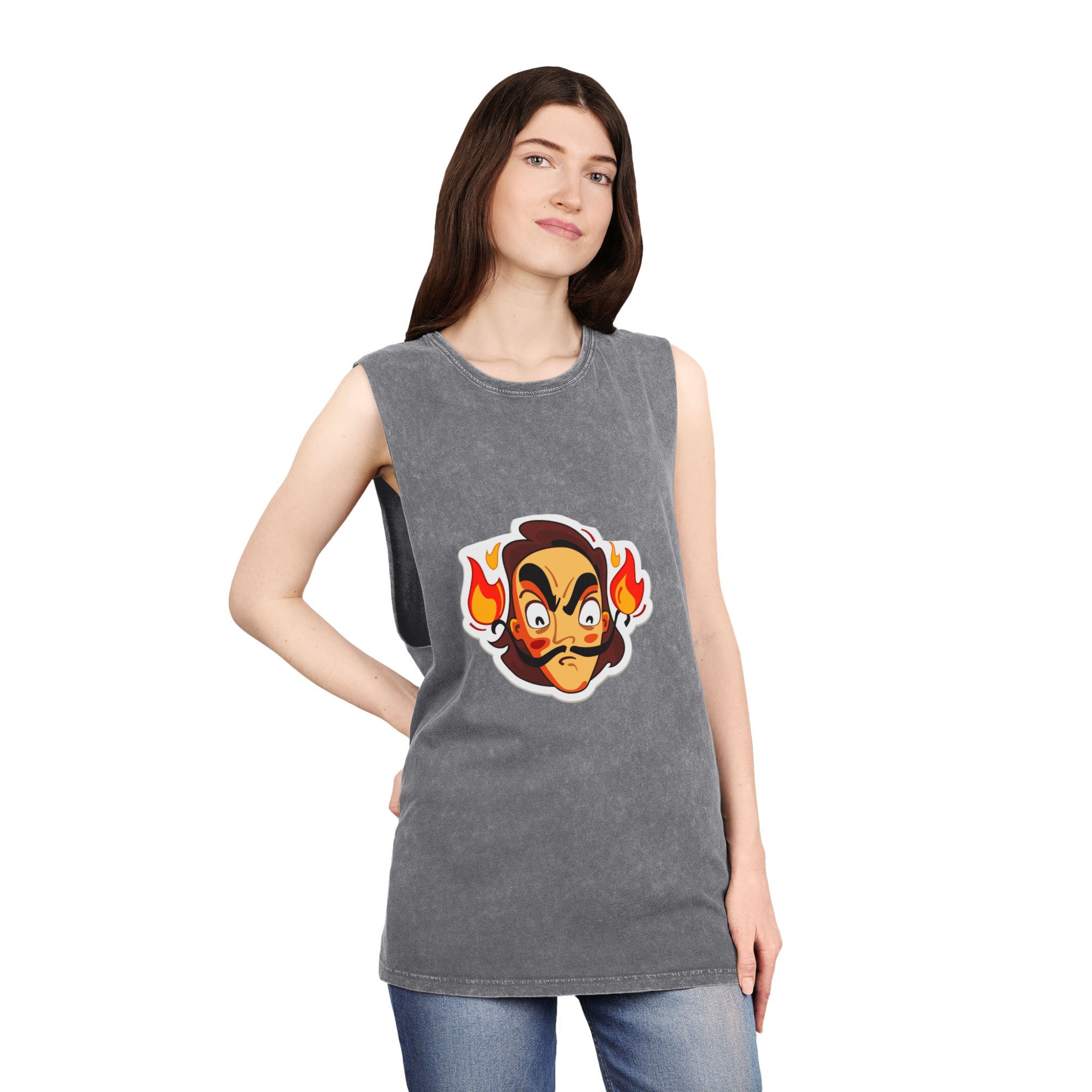 Angry Dali Unisex Stonewash Tank Top - Image 12