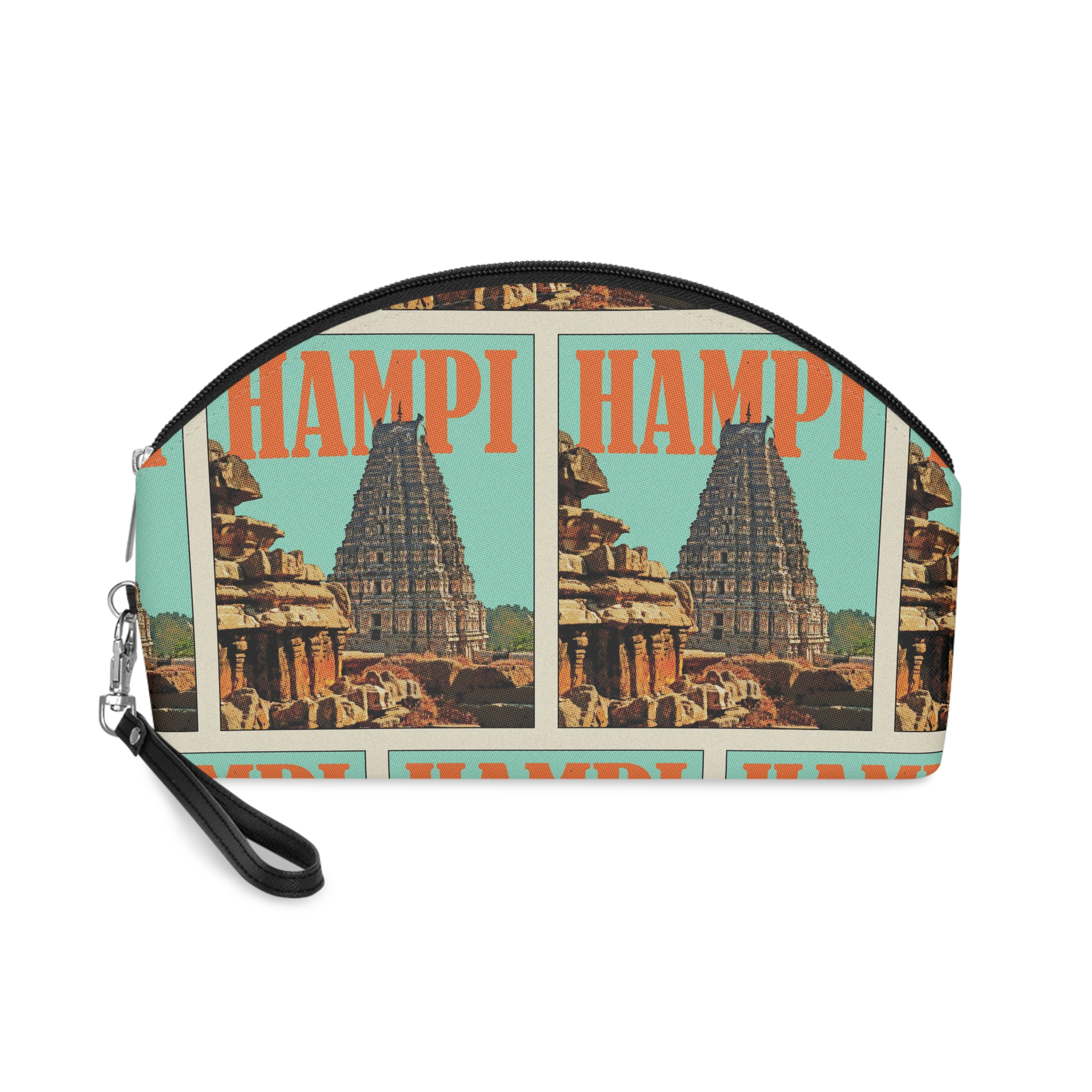 Hampi Retro Travel Poster (2) Makeup Bag