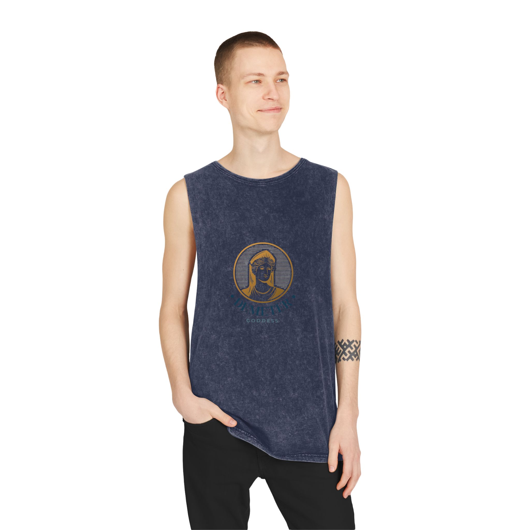 Detailed Goddess Logo With Golden Elements Unisex Stonewash Tank Top - Image 15