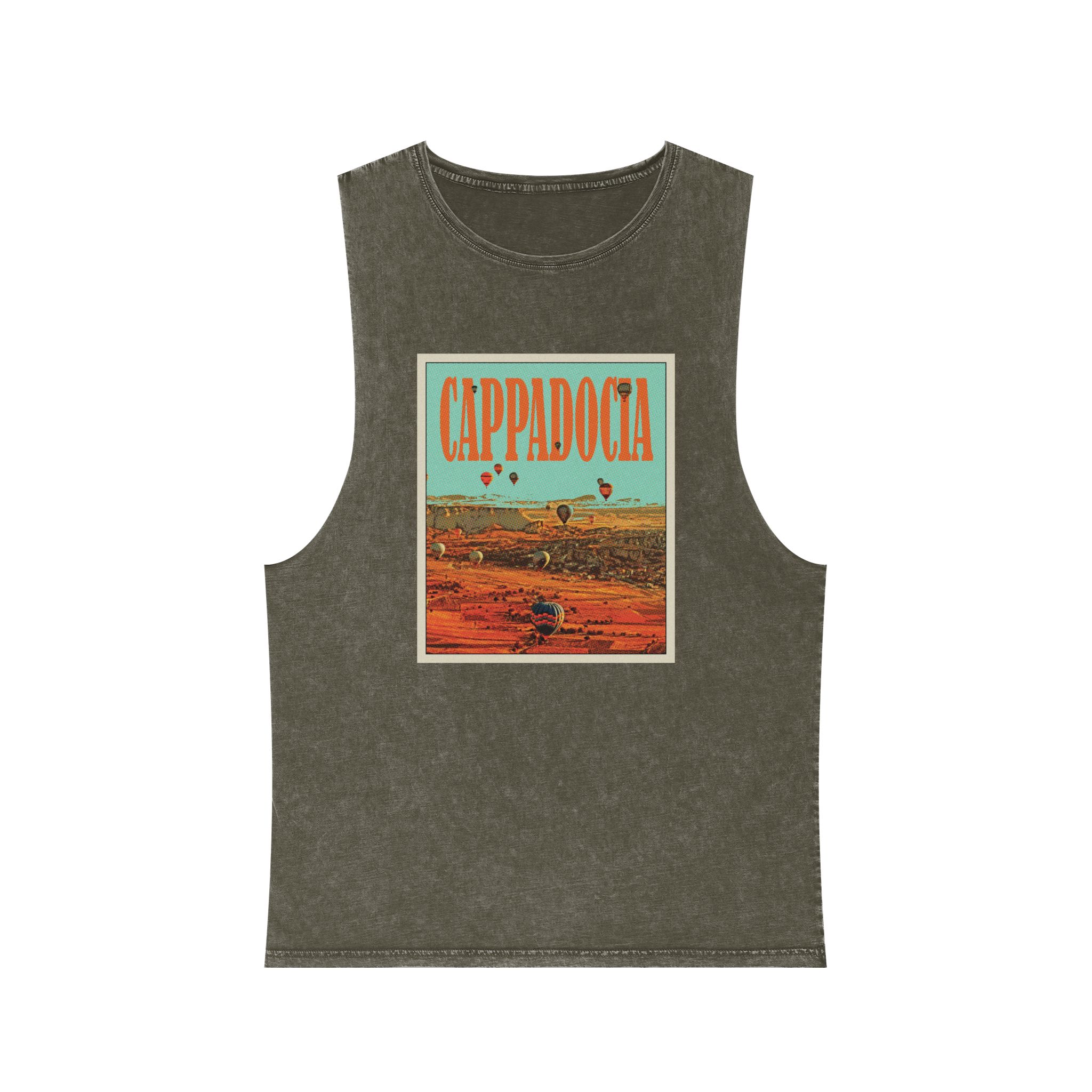 Cappadocia Retro Travel Poster Unisex Stonewash Tank Top - Image 5