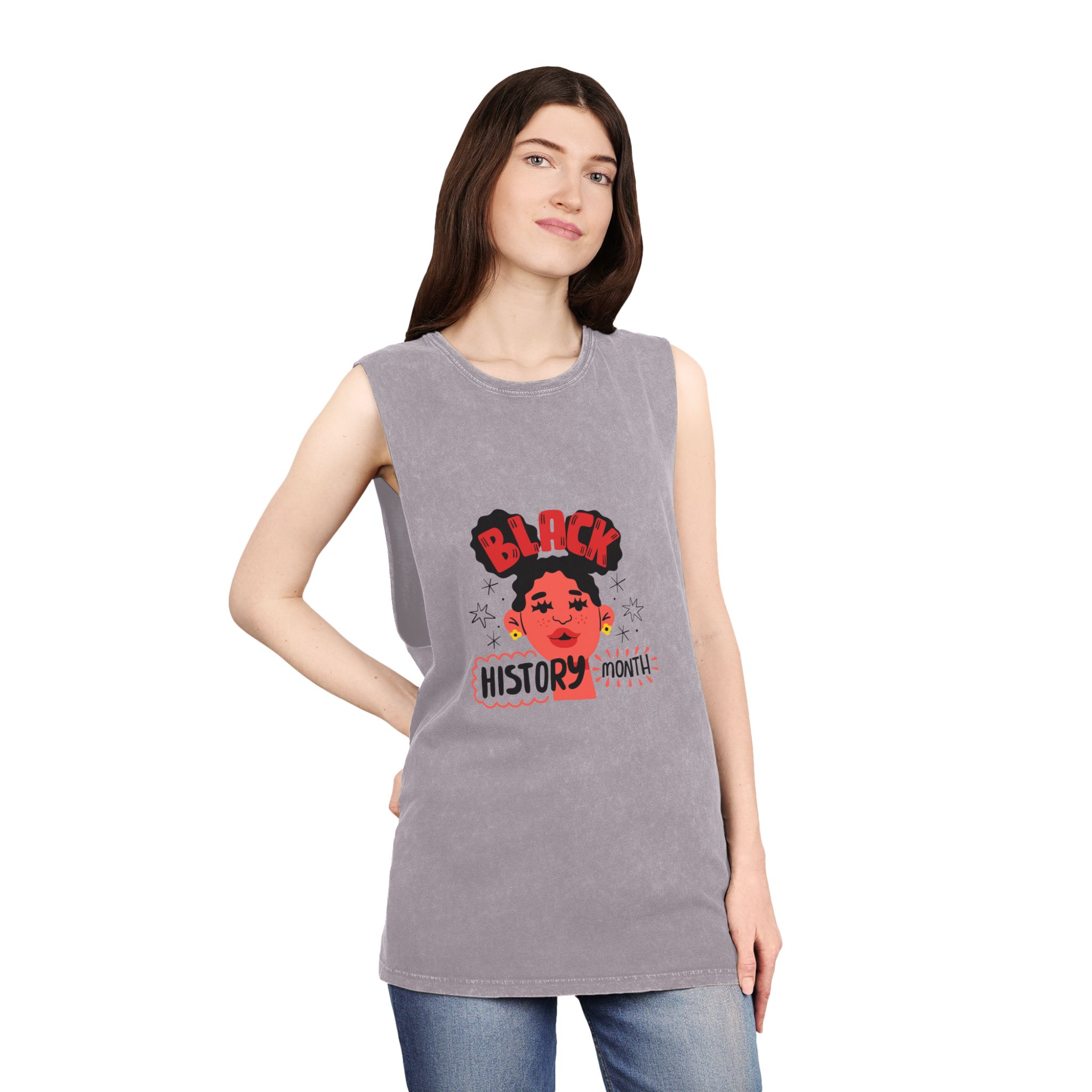 Flat Text Illustration Black History Month Celebration Unisex Stonewash Tank Top - Image 20