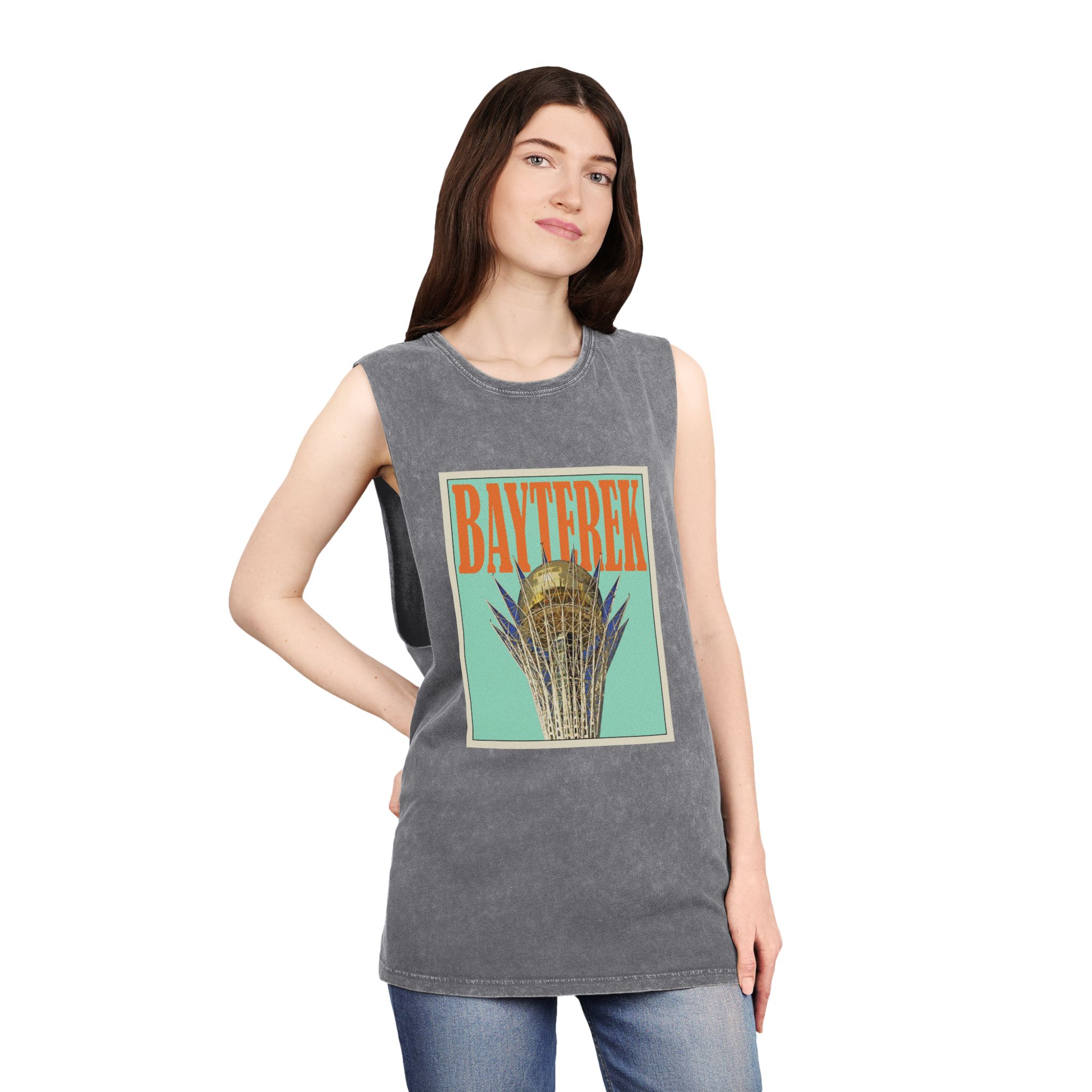 Bayterek Retro Travel Poster Unisex Stonewash Tank Top - Image 12