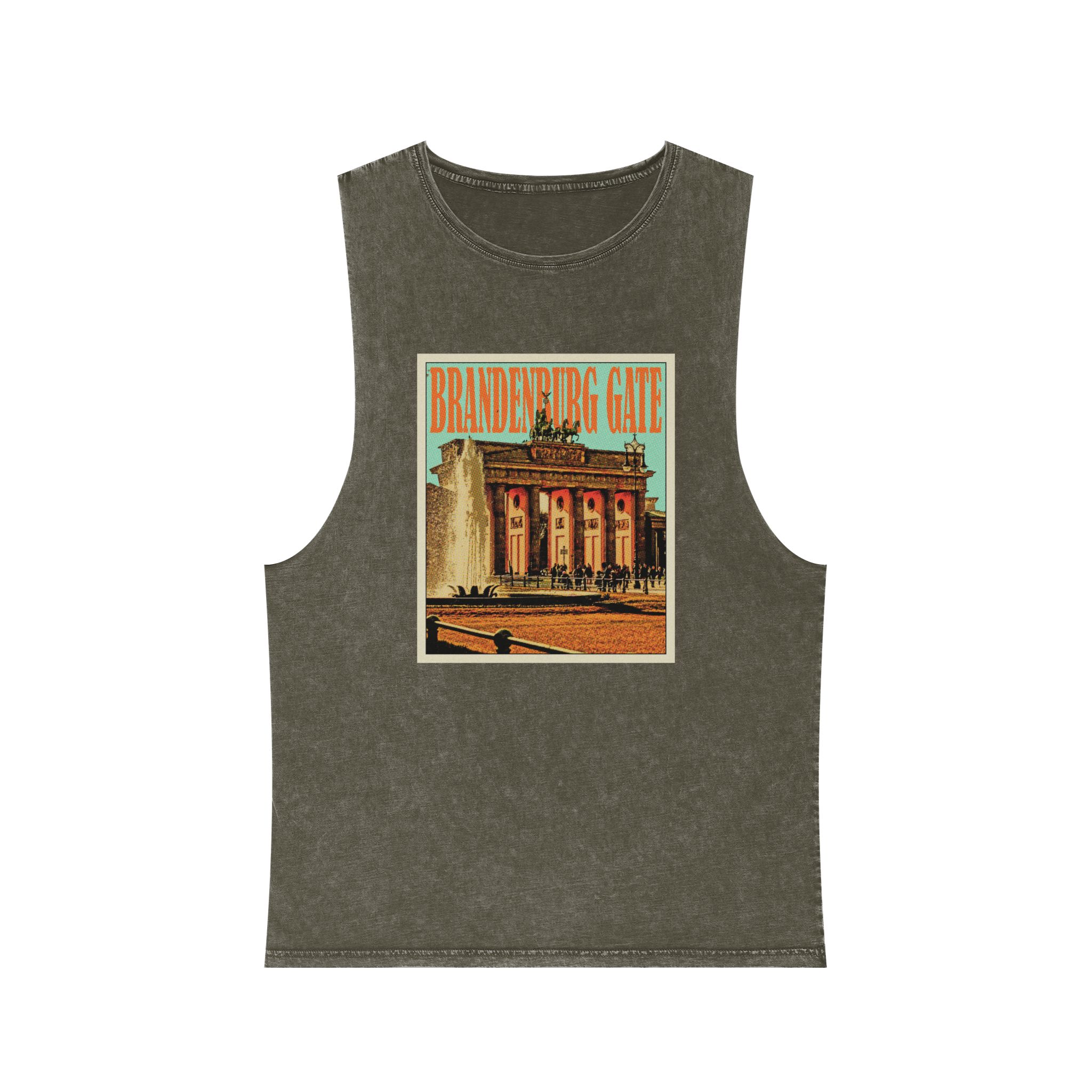 Brandenburg Gate Retro Travel Poster Unisex Stonewash Tank Top - Image 5