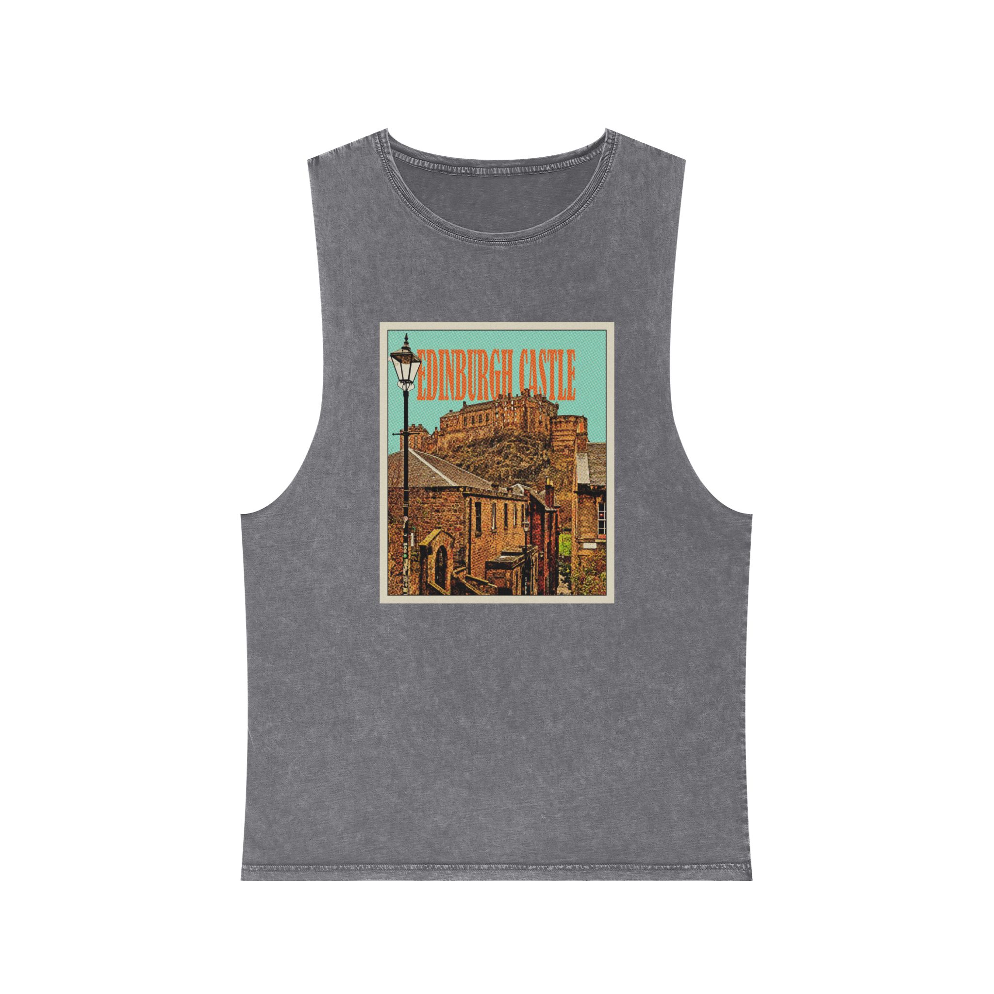 Edinburgh Castle Retro Travel Poster Unisex Stonewash Tank Top - Image 9